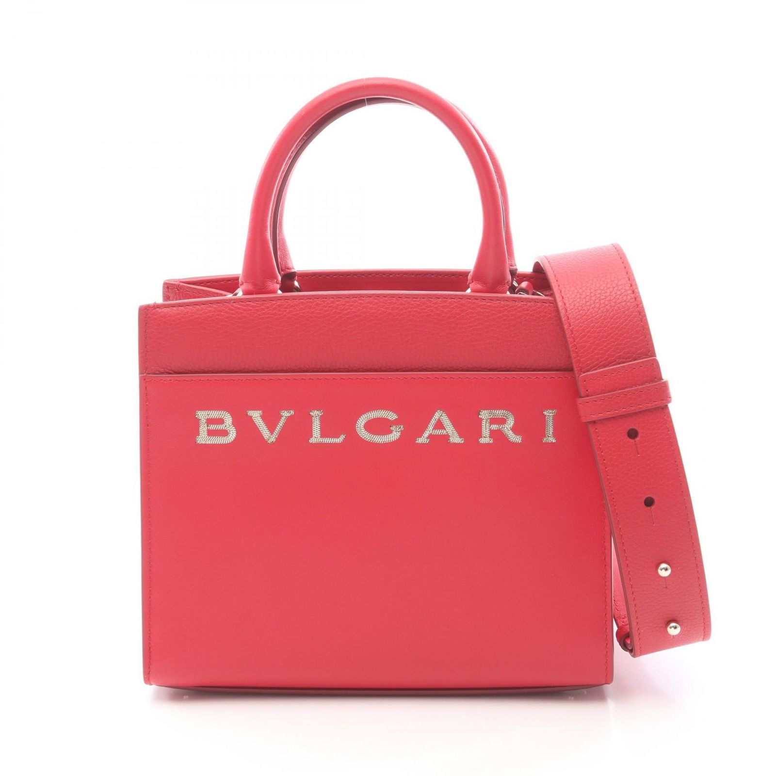 ブルガリ BVLGARI ハンドバッグ 291656 レッド レザー ロゴ スモール トートバッグ レディース Used A