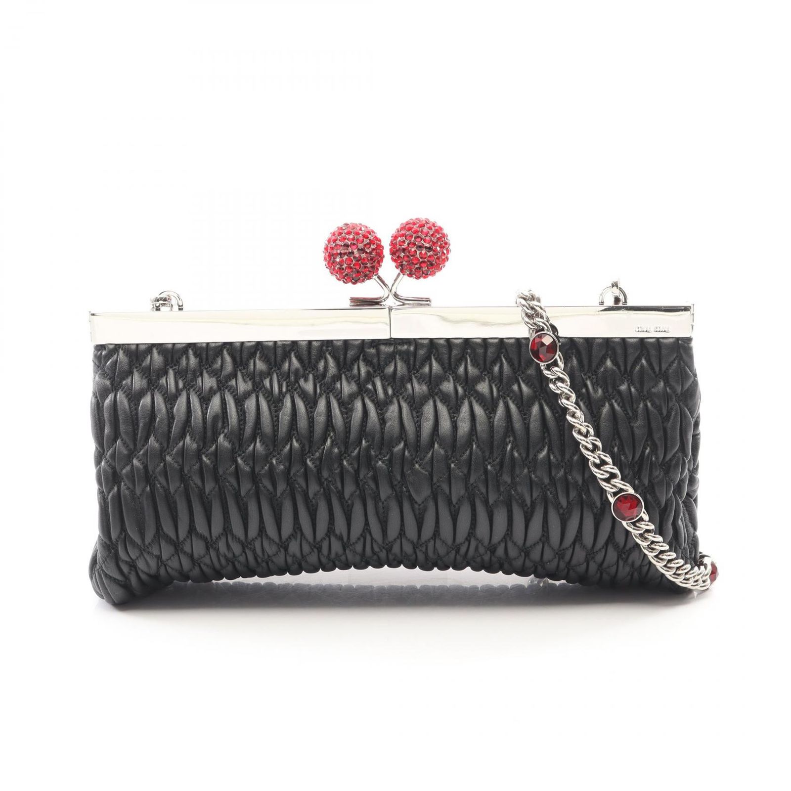 ミュウ ミュウ Miu Miu ショルダーバッグ マテラッセ ブラック レザー マテラッセ チェリー クラッチ チェーンショルダー レディース Used A