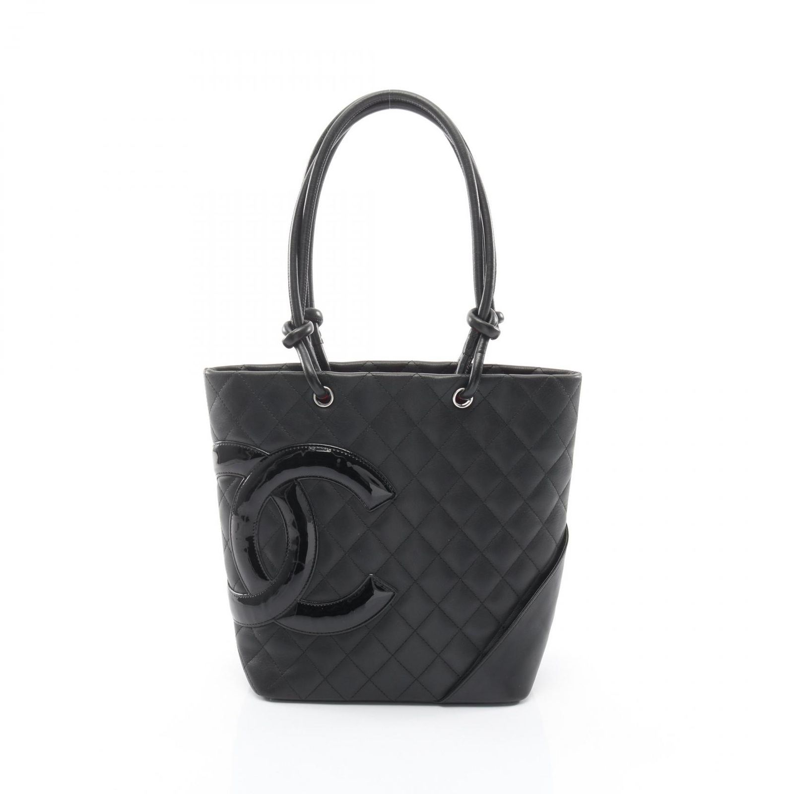 シャネル CHANEL トートバッグ カンボンライン ミディアム ブラック/ブラックエナメル レザー パテントレザー カンボン ミディアム トート レディース Used A