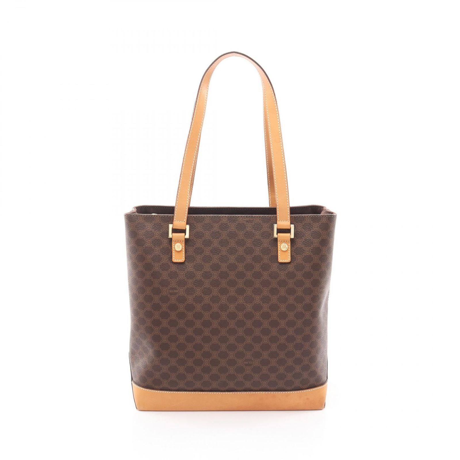 セリーヌ CELINE ハンドバッグ マカダム ダークブラウン/ナチュラル PVCコーティングキャンバス レザー マカダム トートバッグ レディース Used A