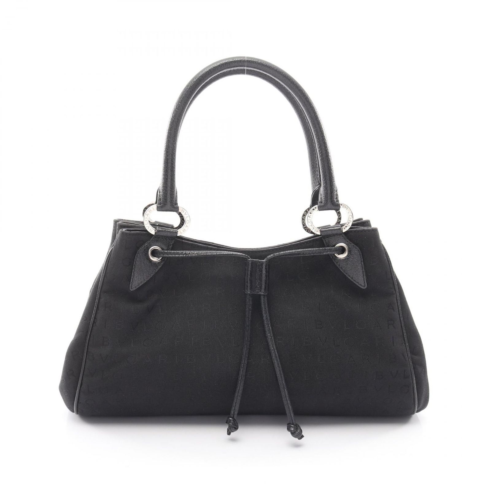 ブルガリ BVLGARI ハンドバッグ ロゴマニア ブラック キャンバス レザー ロゴマニア ハンドバッグ レディース Used A