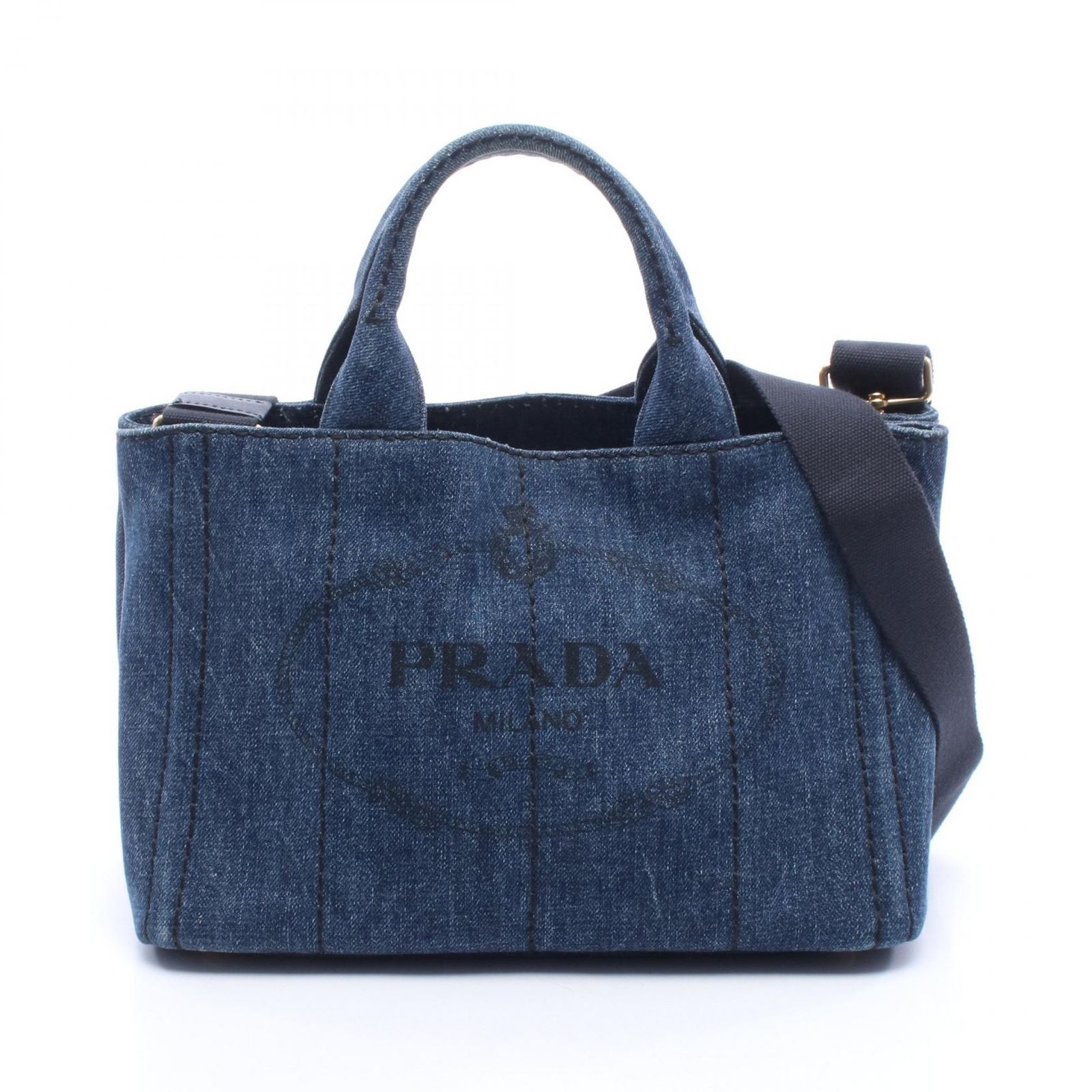 プラダ PRADA トートバッグ CANAPA カナパ ミニ 2WAY ネイビー デニム カナパ 2wayトート レディース Used B