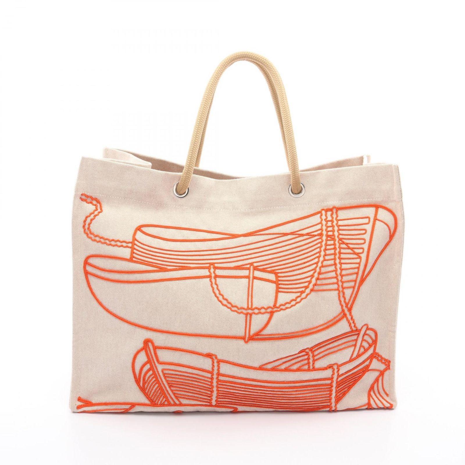 エルメス HERMES トートバッグ ビーチバッグ タラサ ナチュラル/オレンジ キャンバス ビーチバッグ タラサ ナチュラル/オレンジ レディース Used A