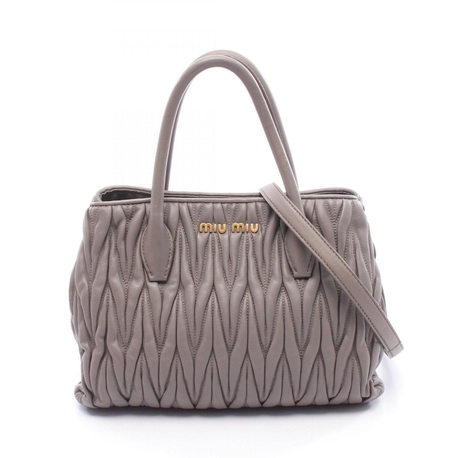 ミュウ ミュウ Miu Miu ハンドバッグ MATELASSE マテラッセ グレー レザー マテラッセ 2wayハンド レディース Used A