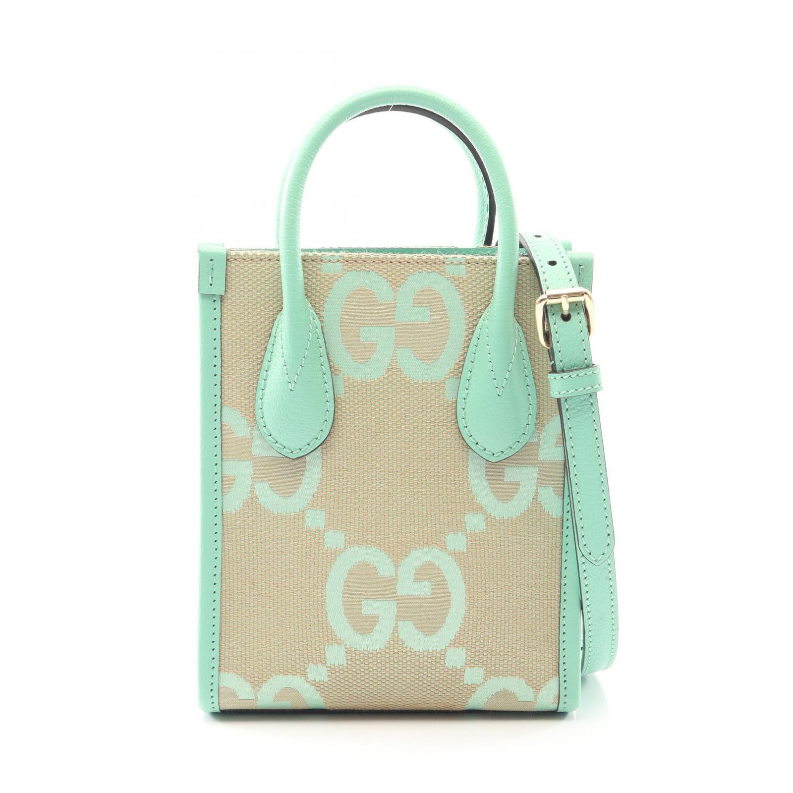 グッチ GUCCI ハンドバッグ インターロッキングG ジャンボGG ミニトートバッグ 2WAY 671623 ベージュ/グリーン キャンバス レザー ジャンボGG ミニトート レディース 69,740円