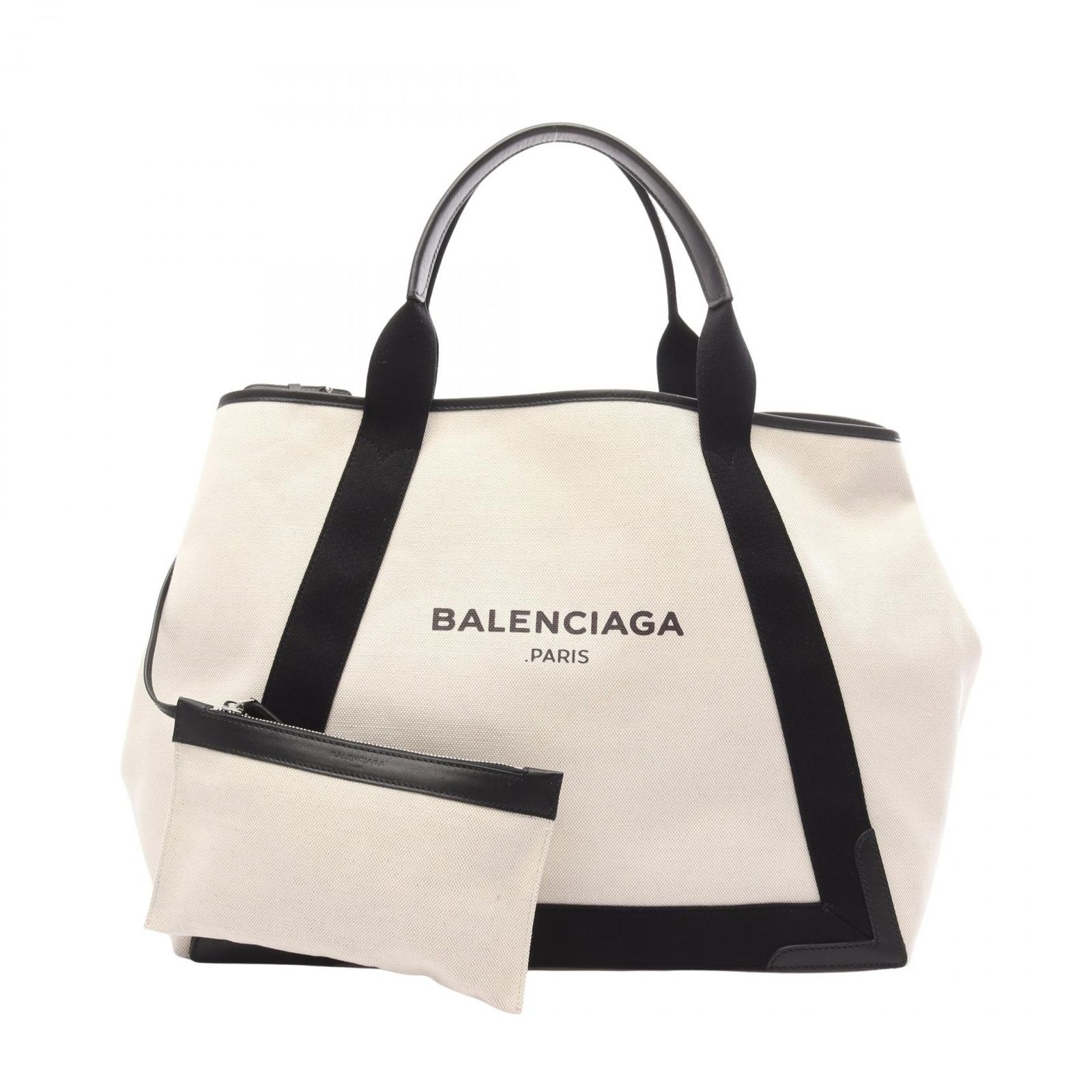 バレンシアガ BALENCIAGA トートバッグ NAVY CABAS ネイビーカバ M 339936 ナチュラル/ブラック キャンバス レザー ネイビーカバ M レディース Used A