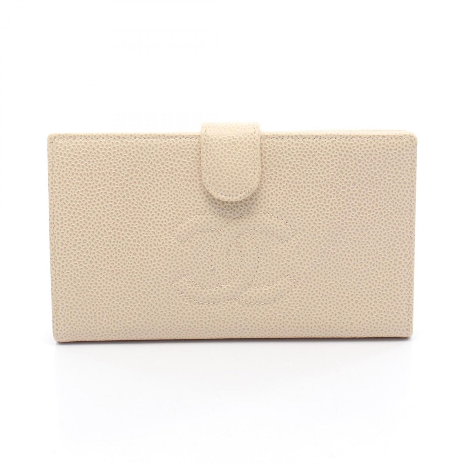 シャネル CHANEL 二つ折り長財布 ココマーク アイボリー キャビアスキン(グレインドカーフ) ココマーク がま口長財布 レディース Used A