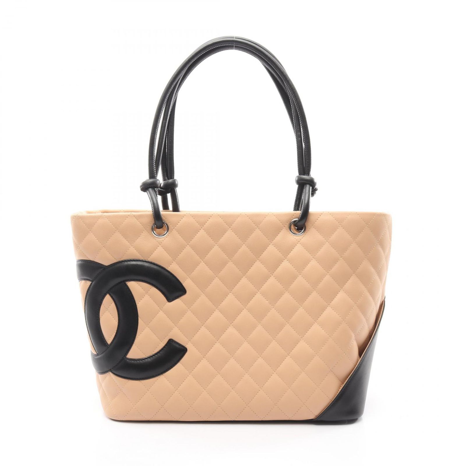 シャネル CHANEL トートバッグ カンボンライン ラージ ベージュ/ブラック レザー カンボン ラージトート レディース Used A