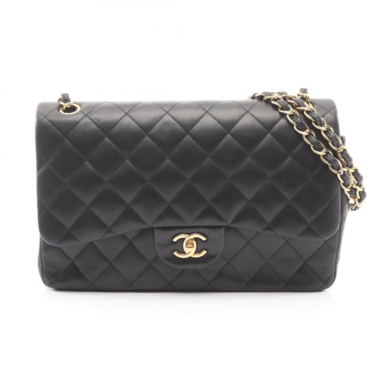 シャネル CHANEL ショルダーバッグ デカマトラッセ30 クラシック ラージ Wフラップ ブラック ラムスキン（羊革） デカマトラッセ チェーンショルダー レディース