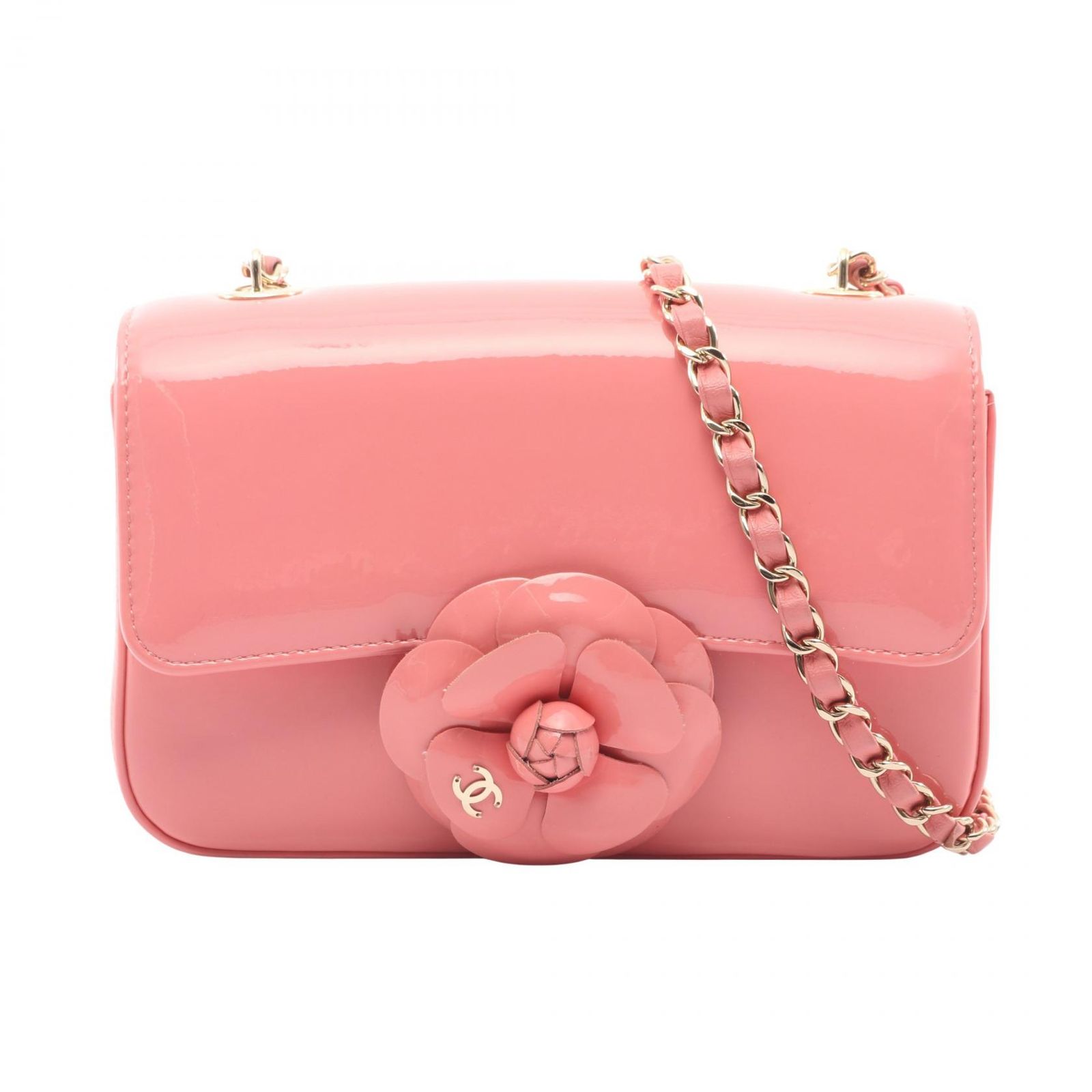 シャネル CHANEL ショルダーバッグ カメリア AS4388 ピンク パテントレザー カメリア ミニ チェーンショルダー レディース Used A