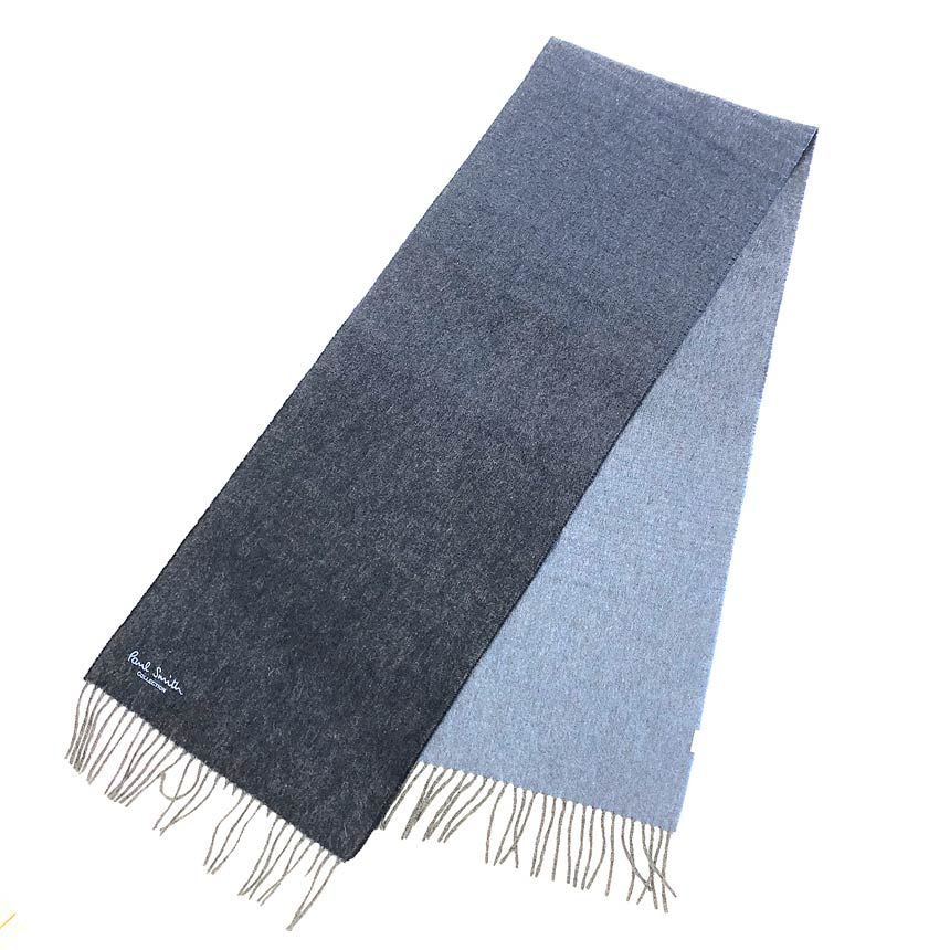 Paul Smith ポールスミス マフラー カシミヤ グレー×ブルー 美品 aq12874
