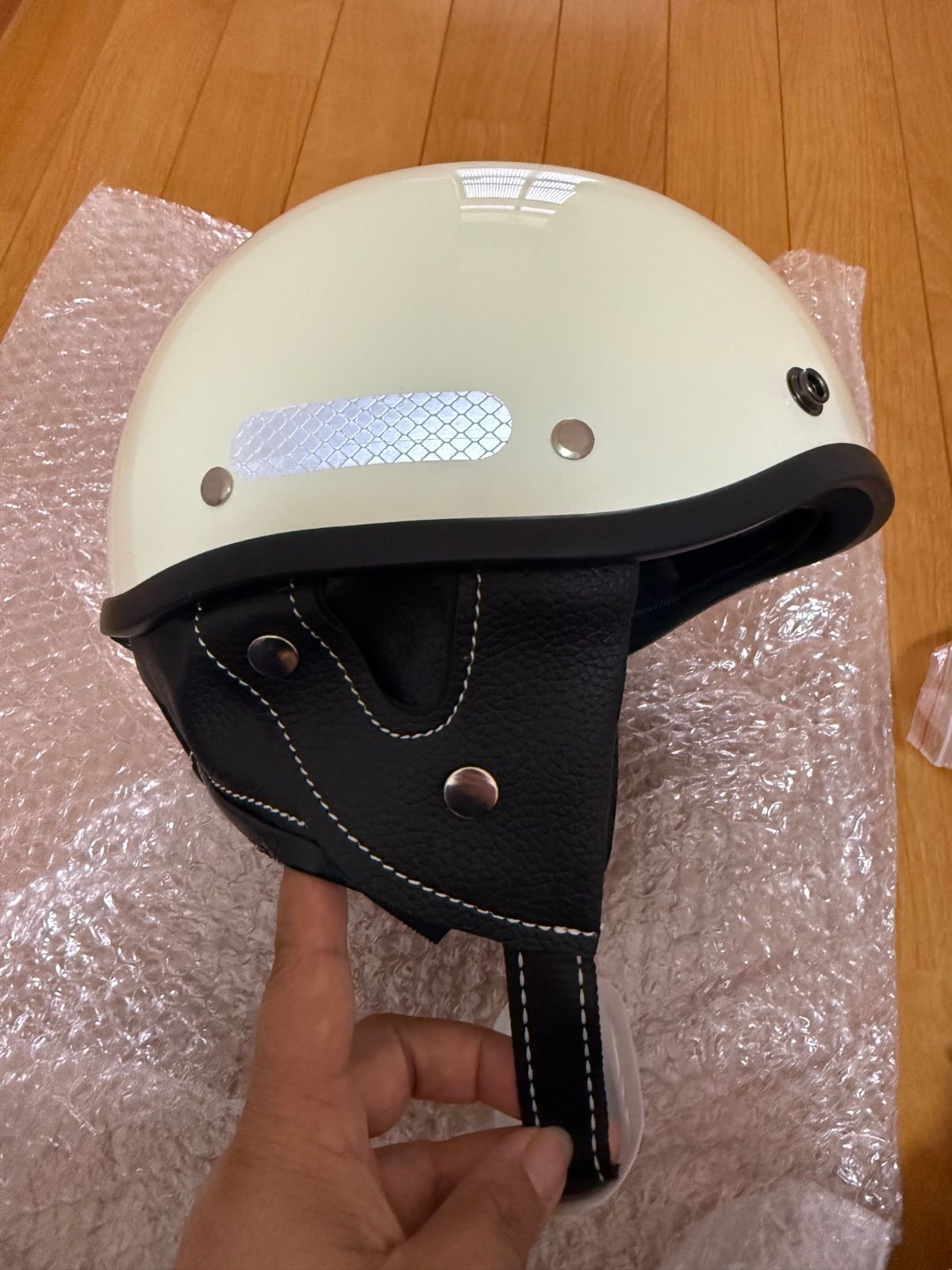 オートバイ用ハーフヘルメット 和風デザイン 軽量設計 ホワイト 耐衝撃
