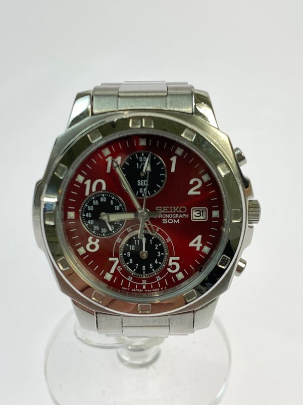 【中古品】 SEIKO セイコー クロノグラフ 50M クオーツ 腕時計 7T92-0CA0 ウォッチ ステンレススチール 【197-260512-em-07-min】