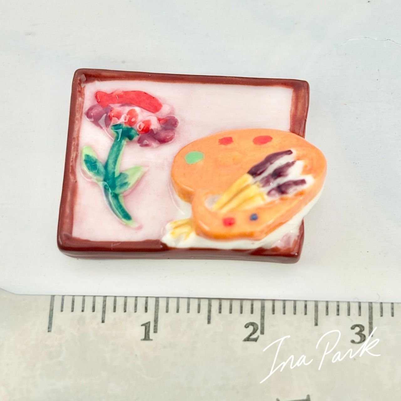 私の趣味　フェーブ　ヴィンテージ　フランス　陶器　ミニチュア　自転車　パレット パレットと花の絵のフェーヴ フェーブ フランス製 ミニチュア 陶器