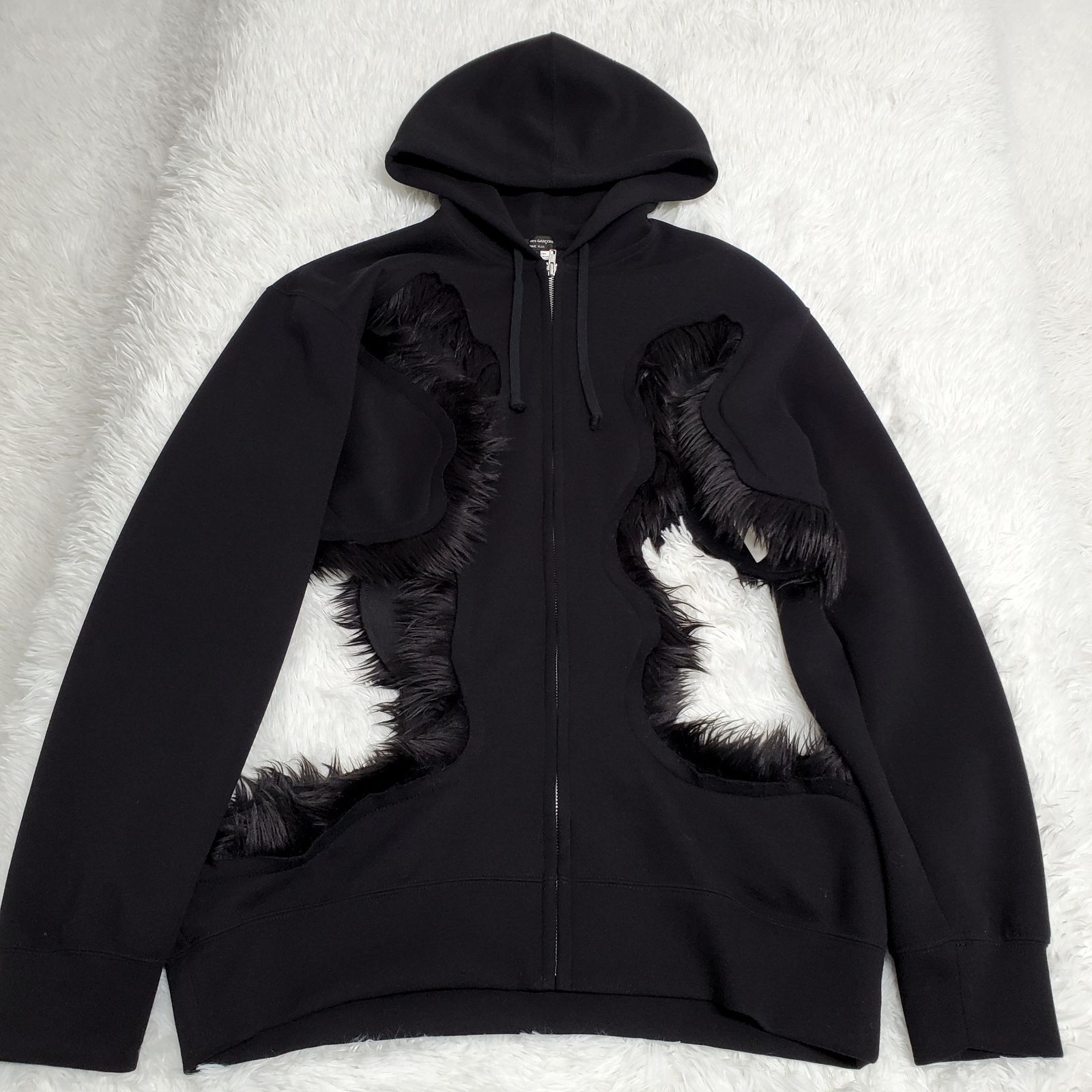 美品✨コムデギャルソンオムプリュス　Comme des Garçons Homme Plus 23AW AD2023 エコファー カッティング ジップパーカー ブラック XL 希少サイズ