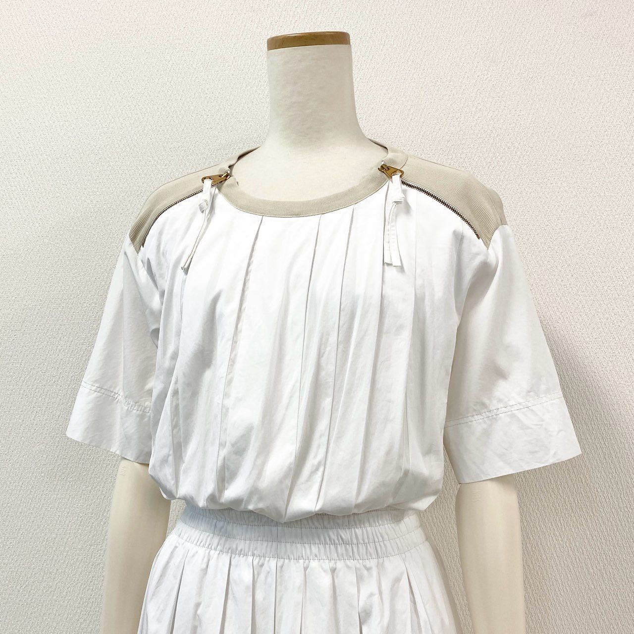 19g28 AGNONA アニオナ イタリア製 ニット切替 半袖シャツワンピース