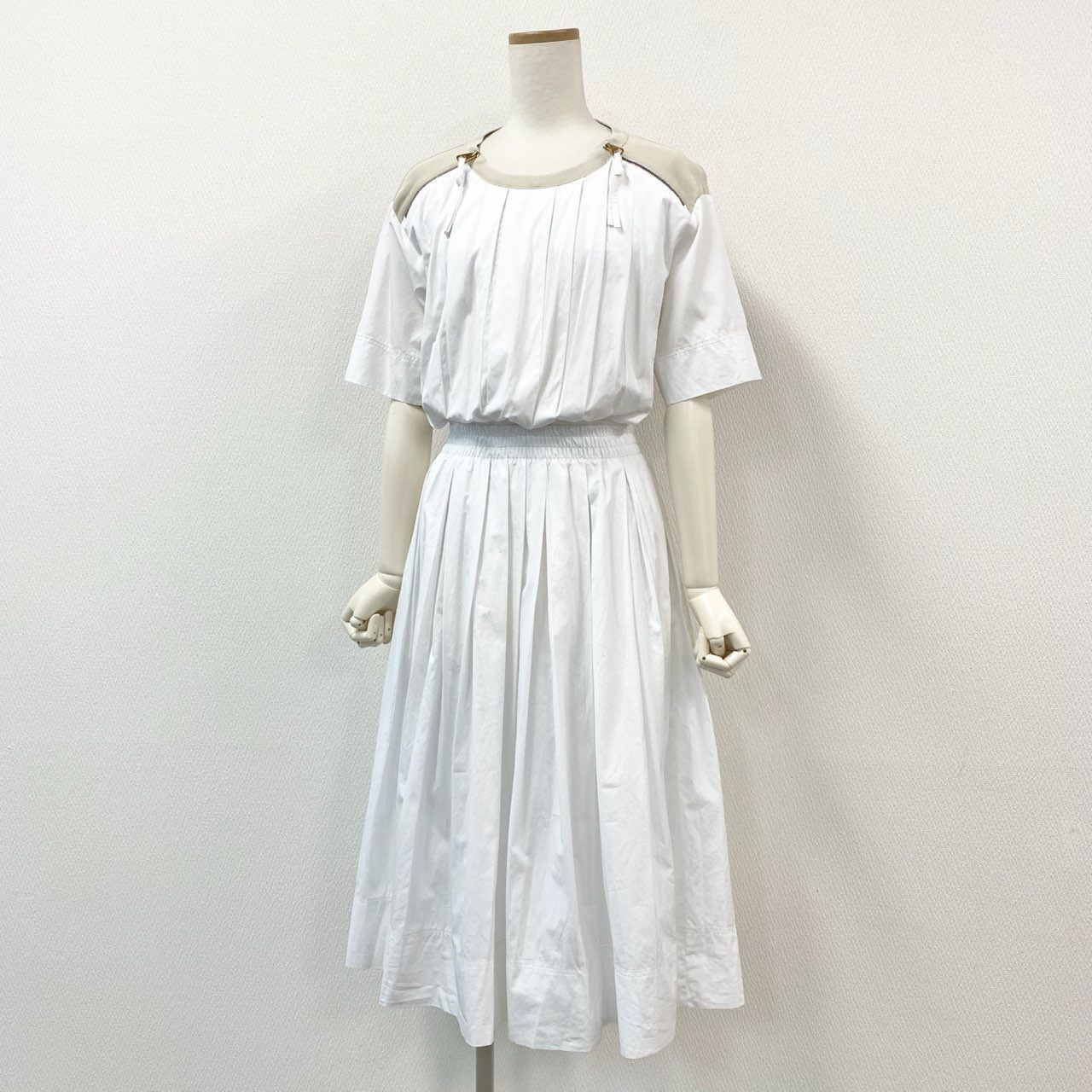 19g28 AGNONA アニオナ イタリア製 ニット切替 半袖シャツワンピース