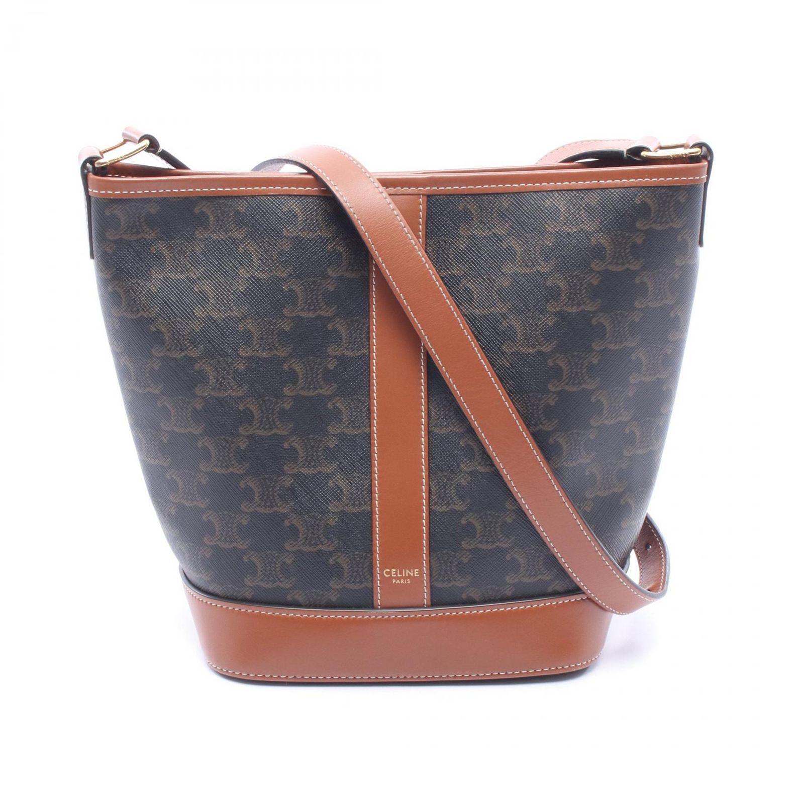 セリーヌ CELINE ショルダーバッグ スモールバケット トリオンフ ダークブラウン PVCコーティングキャンバス レザー トリオンフ ショルダーバッグ レディース