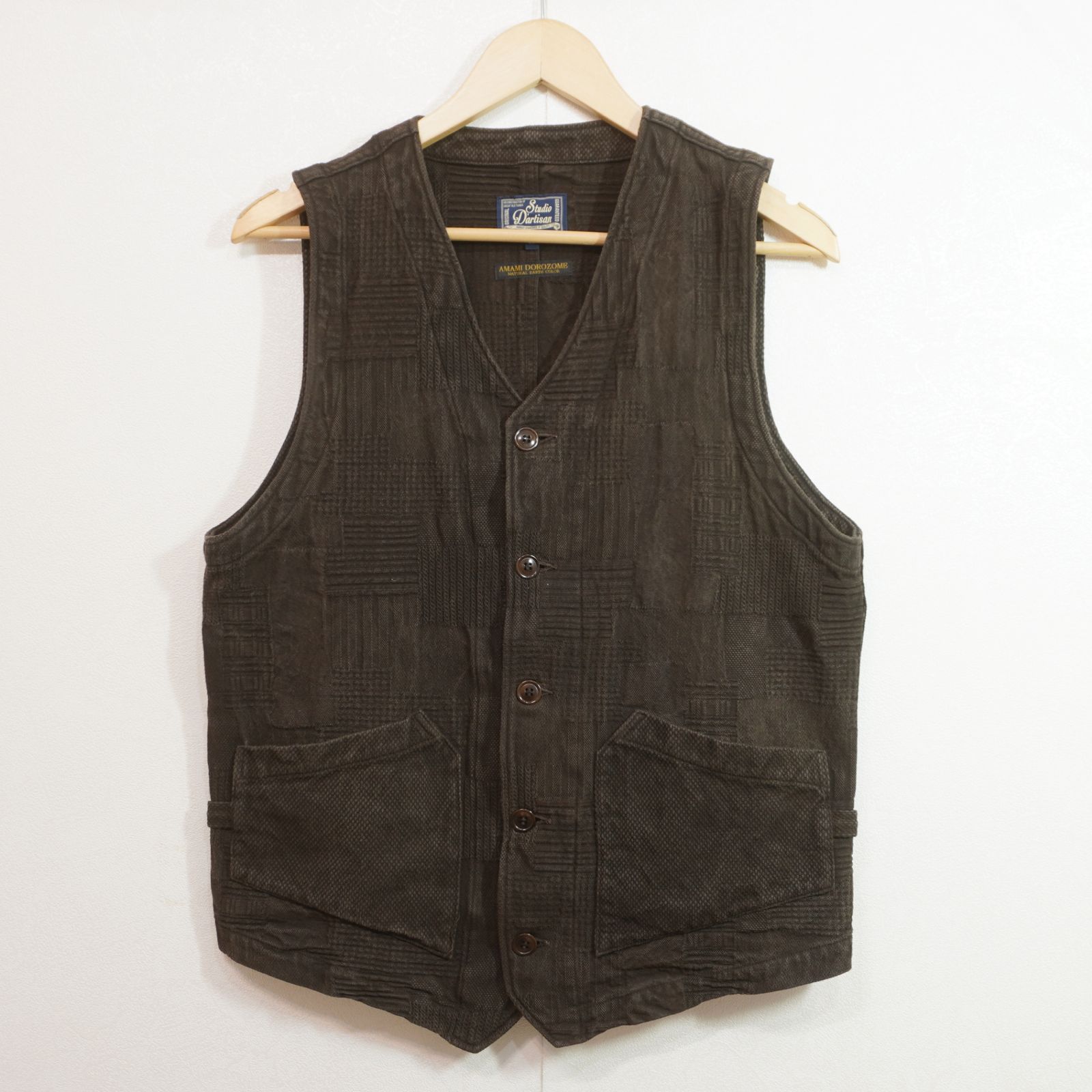 STUDIO D'ARTISAN (38) ダルチザン 奄美泥染め BORO ジャガードベスト 4605 ジレ AMAMI K5-18