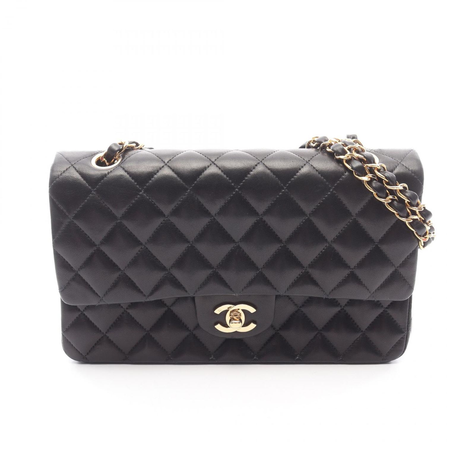 シャネル CHANEL ショルダーバッグ マトラッセ Wフラップ ブラック ラムスキン（羊革） マトラッセ ダブルフラップ チェーンショルダー レディース Used A