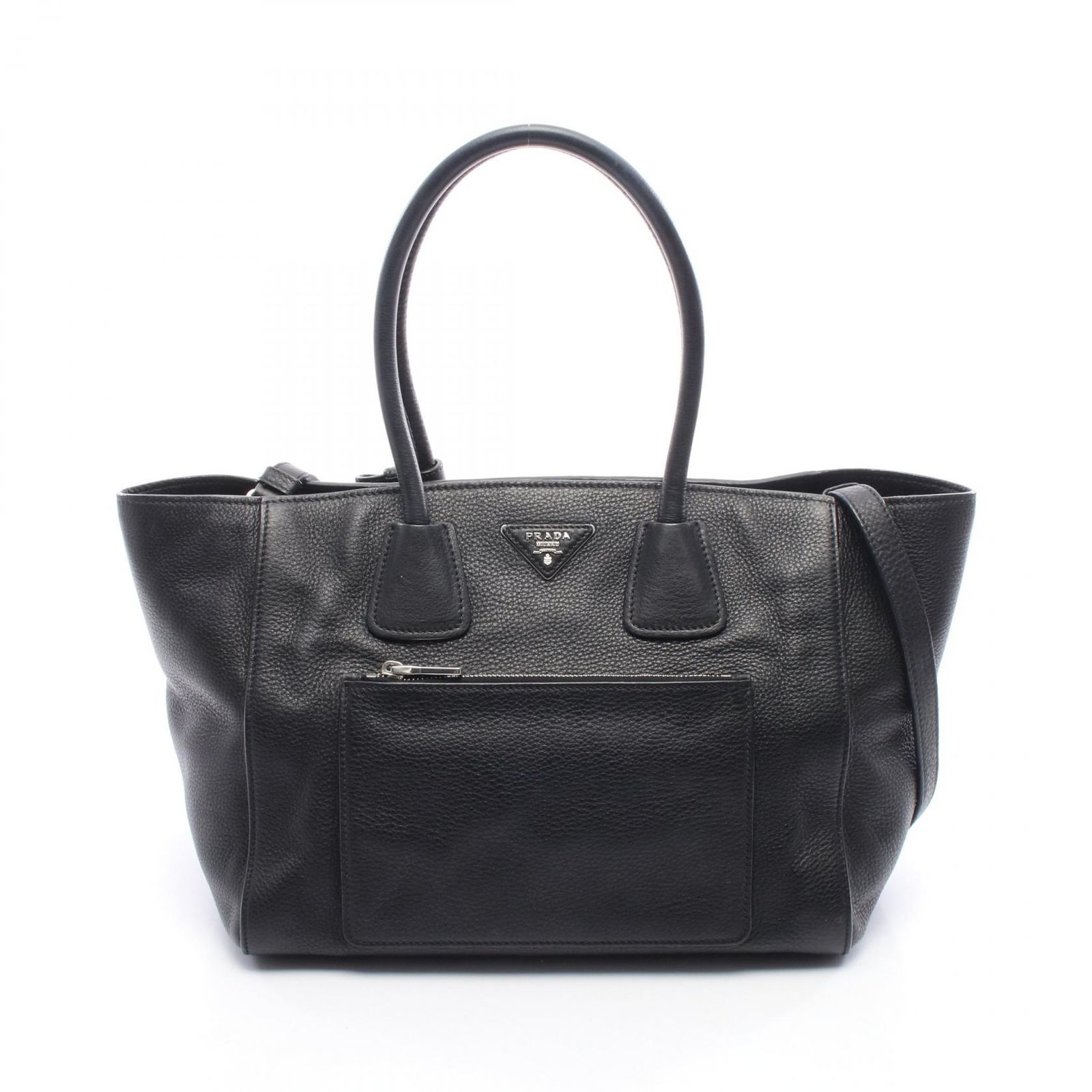 プラダ PRADA トートバッグ VITELLO SHINE BN2795 ブラック レザー トライアングルロゴ 2wayトート レディース Used B