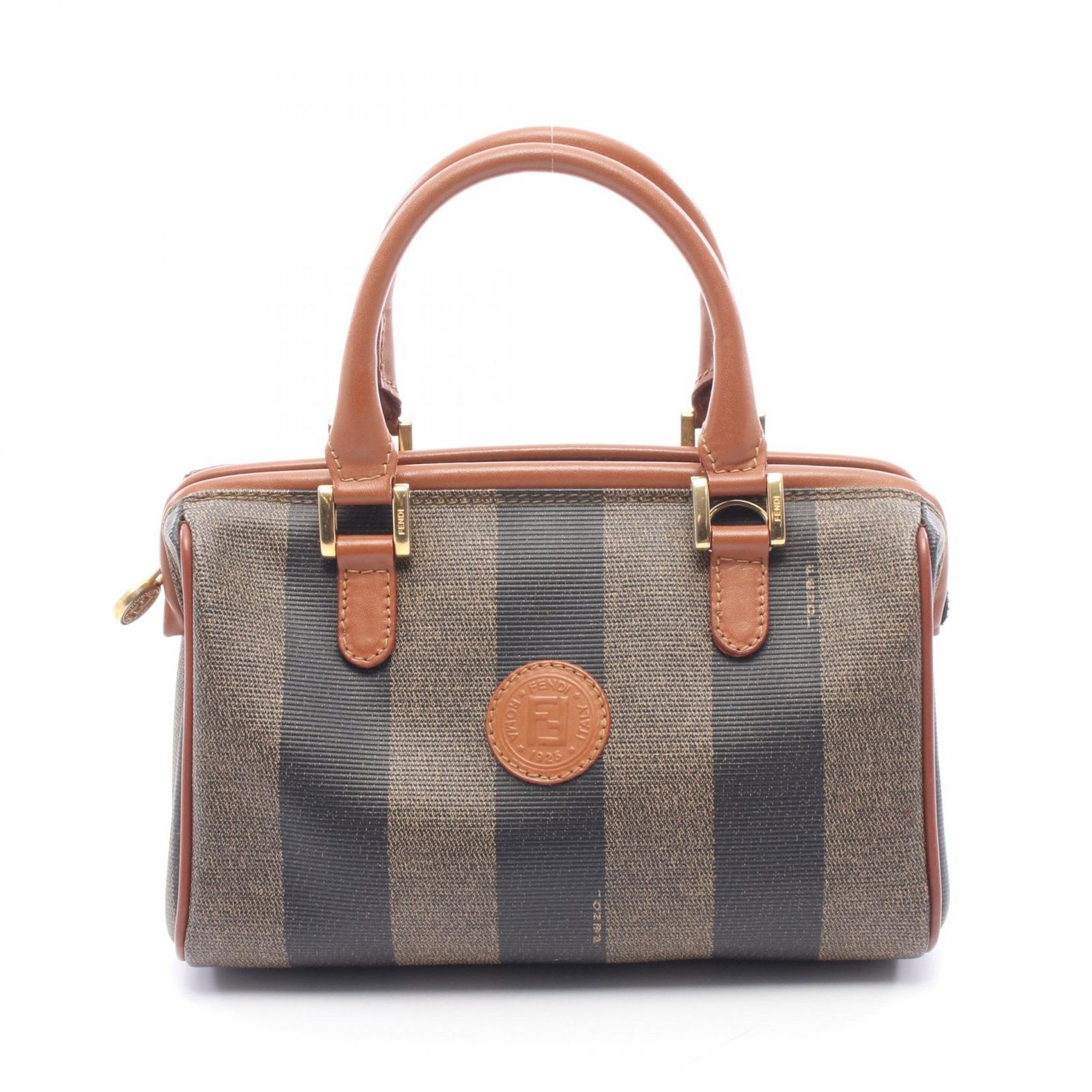 フェンディ FENDI ハンドバッグ ペカン ブラウン/ブラック/ベージュ PVCコーティングキャンバス レザー ペカン ミニボストンバッグ レディース Used B