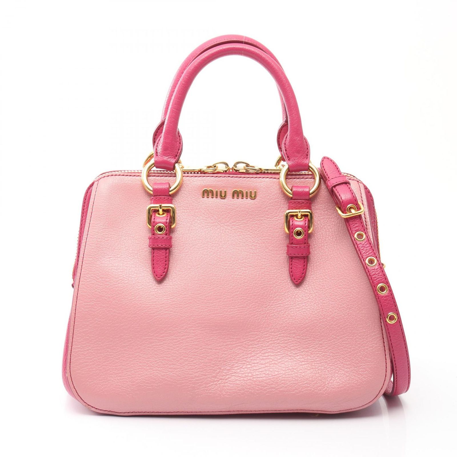 ミュウ ミュウ Miu Miu ハンドバッグ MADRAS BICOLORE マドラス ピンク レザー マドラス 2wayショルダー レディース Used A