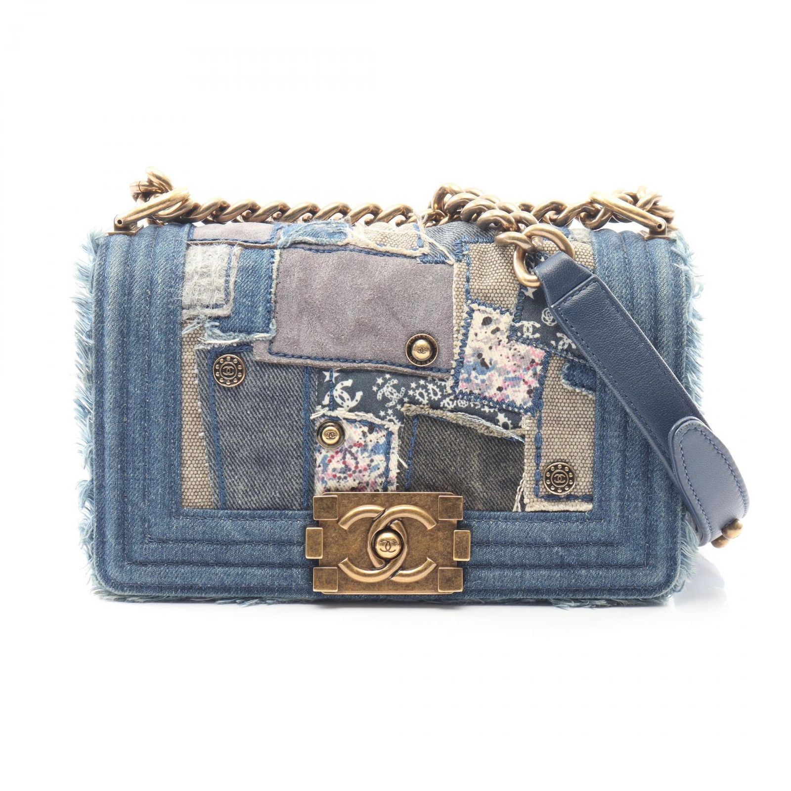 シャネル CHANEL ショルダーバッグ ボーイシャネル スモール パッチワーク デニムブルー デニム ボーイシャネル パッチワーク チェーンショルダー レディース