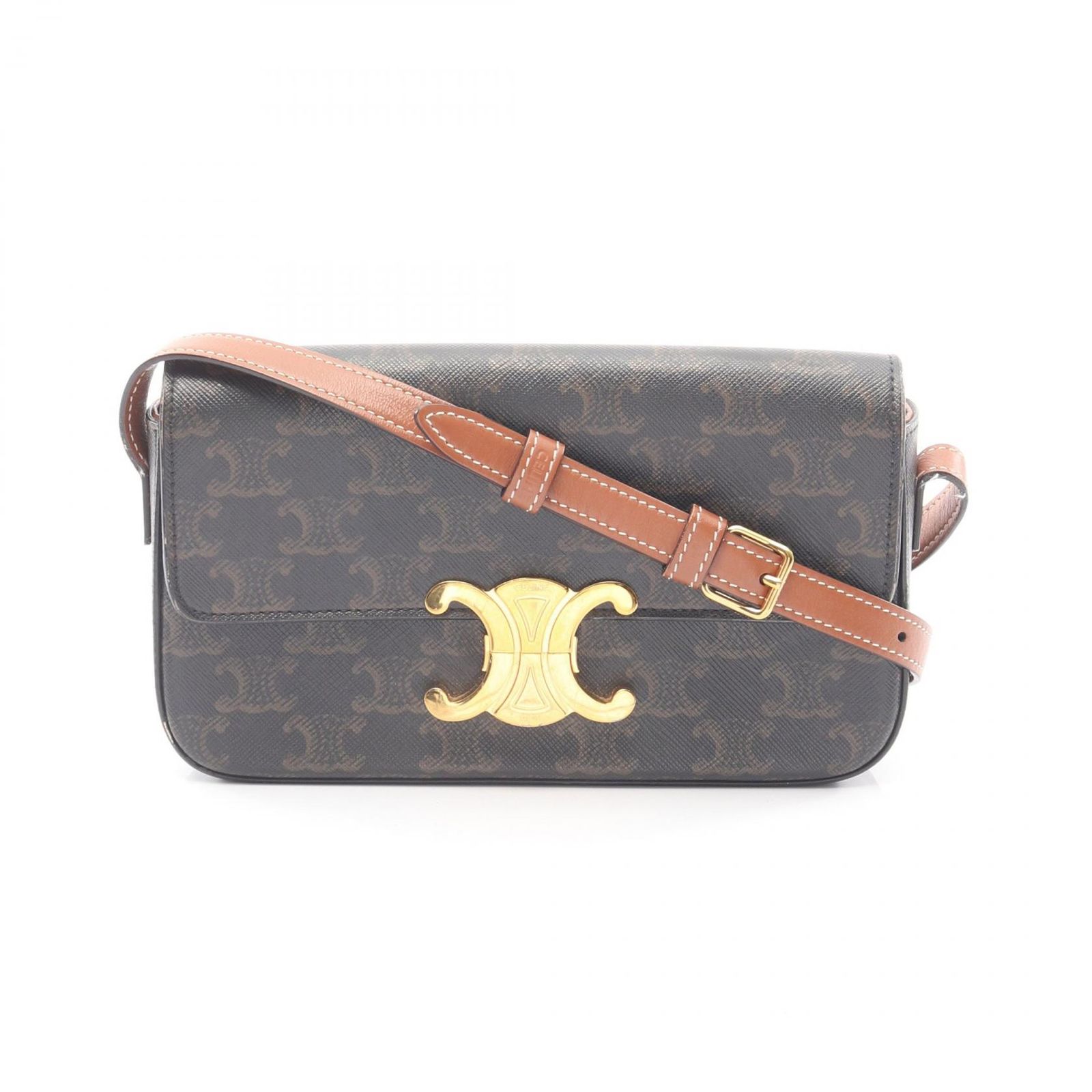 セリーヌ CELINE ショルダーバッグ トリオンフ ダークブラウン PVCコーティングキャンバス レザー トリオンフ ショルダーバッグ レディース Used A