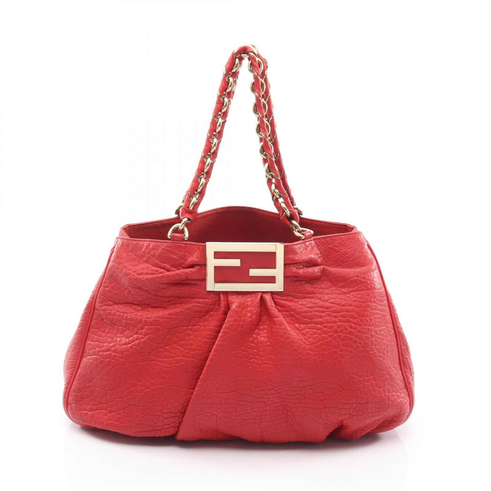 フェンディ FENDI トートバッグ ミア レッド レザー ミア チェーントート レディース Used B