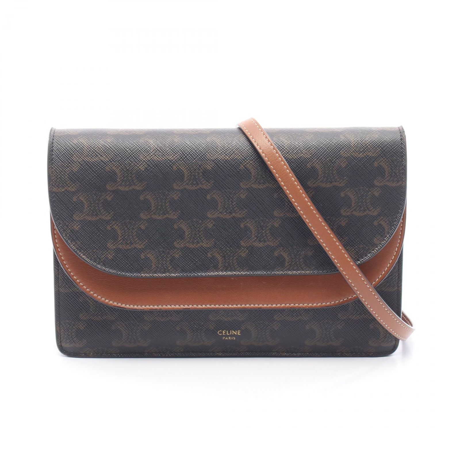 セリーヌ CELINE ショルダーバッグ TAN タン トリオンフ ダークブラウン/ブラウン PVCコーティングキャンバス レザー タン トリオンフ ショルダーウォレット レディース