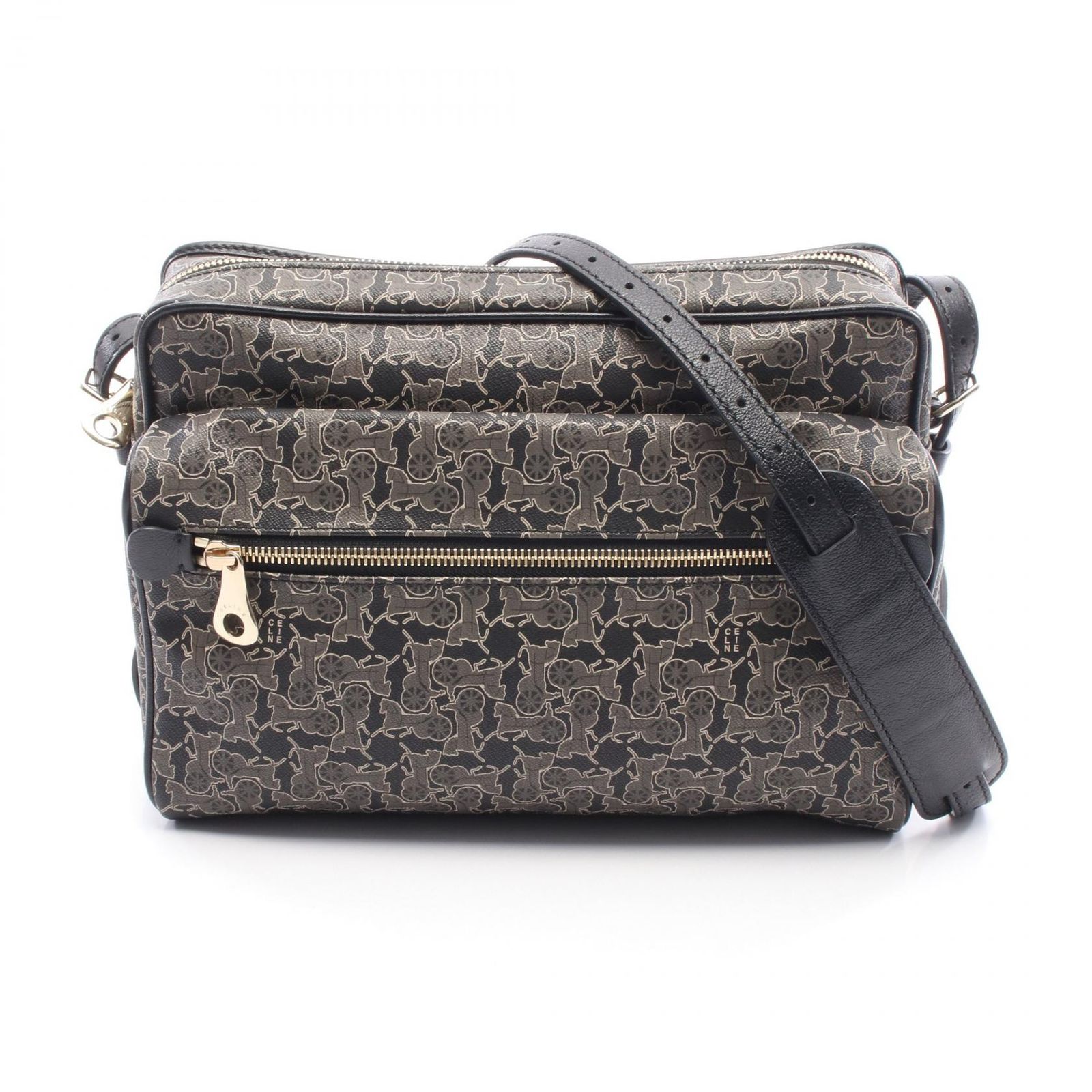 セリーヌ CELINE ショルダーバッグ サルキー グレー/ブラック PVCコーティングキャンバス レザー サルキー ショルダーバッグ レディース Used B