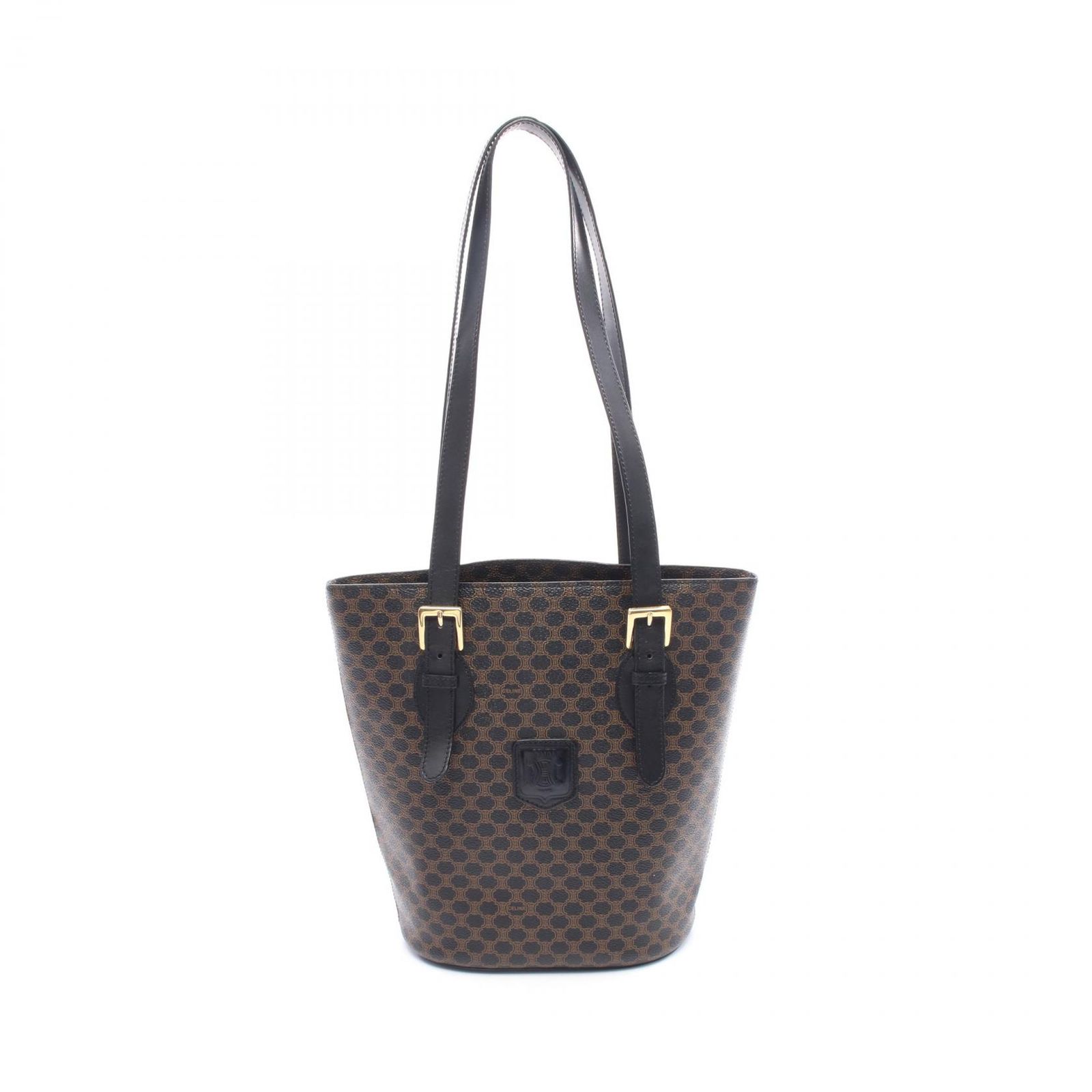 セリーヌ CELINE トートバッグ マカダム ブラック/ダークブラウン PVCコーティングキャンバス レザー マカダム トート レディース Used A