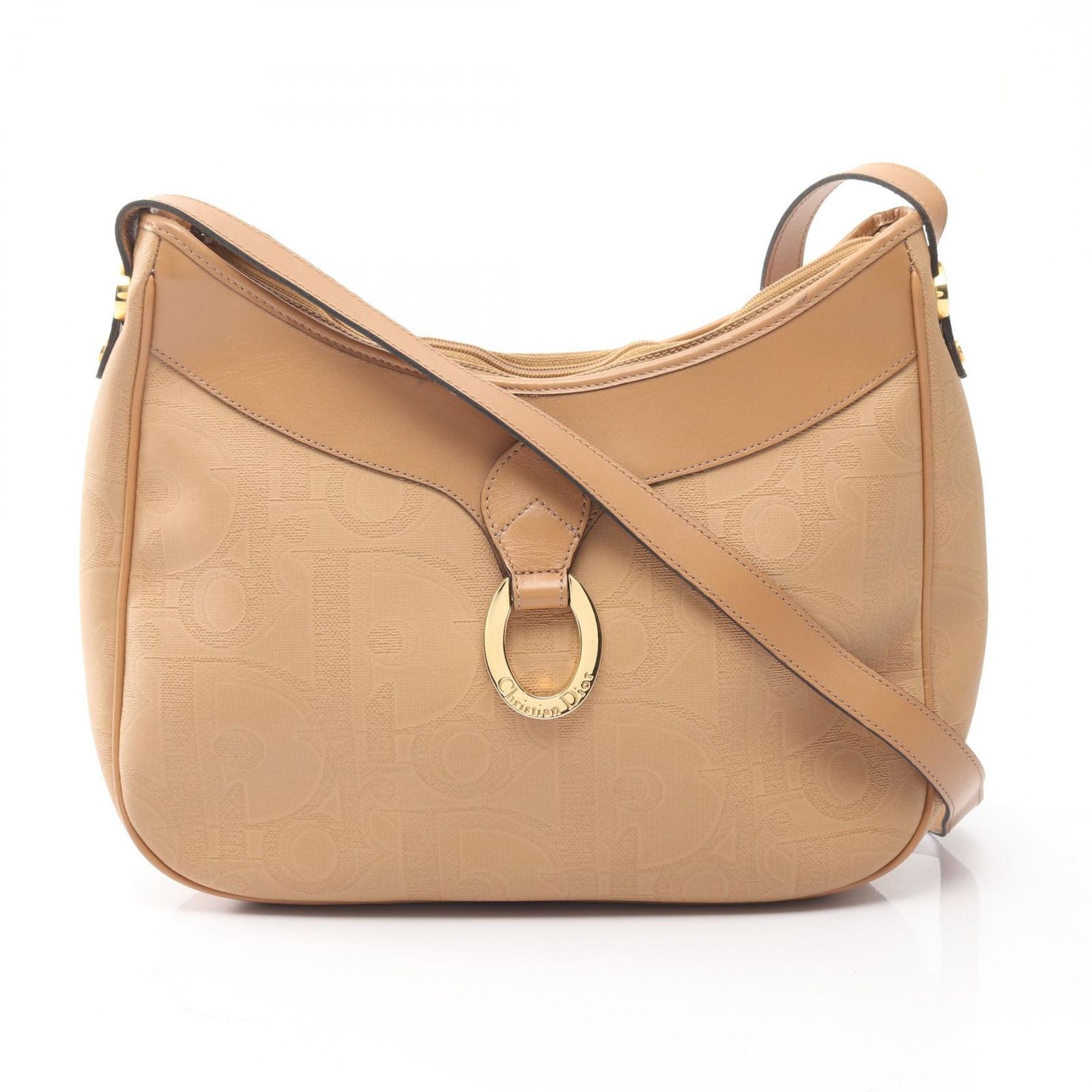 ディオール Dior ショルダーバッグ トロッター ベージュ PVCコーティングキャンバス レザー トロッター オーバル金具 ショルダー レディース Used A
