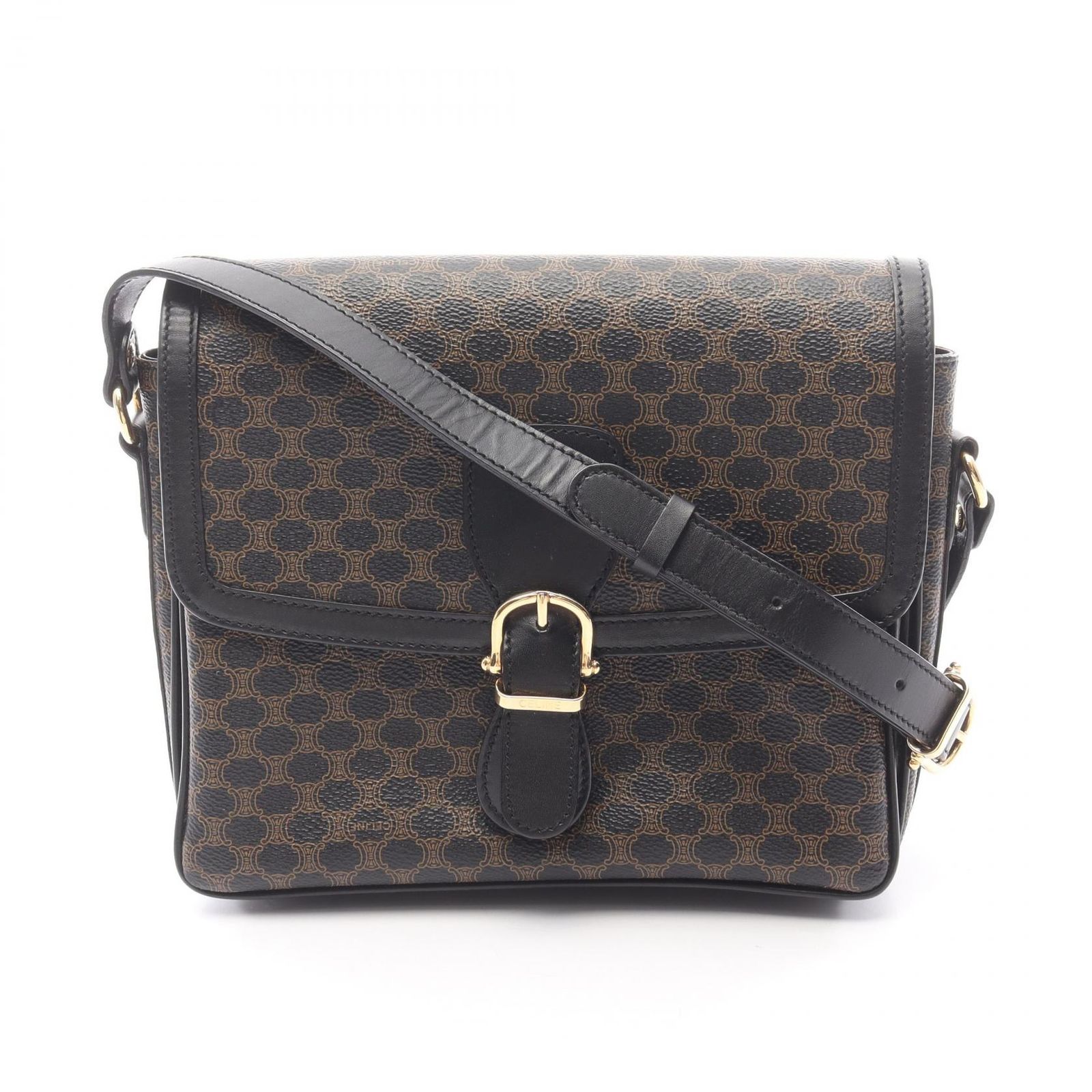 セリーヌ CELINE ショルダーバッグ マカダム ブラック/ブラウン PVCコーティングキャンバス レザー マカダム ショルダーバッグ レディース Used A