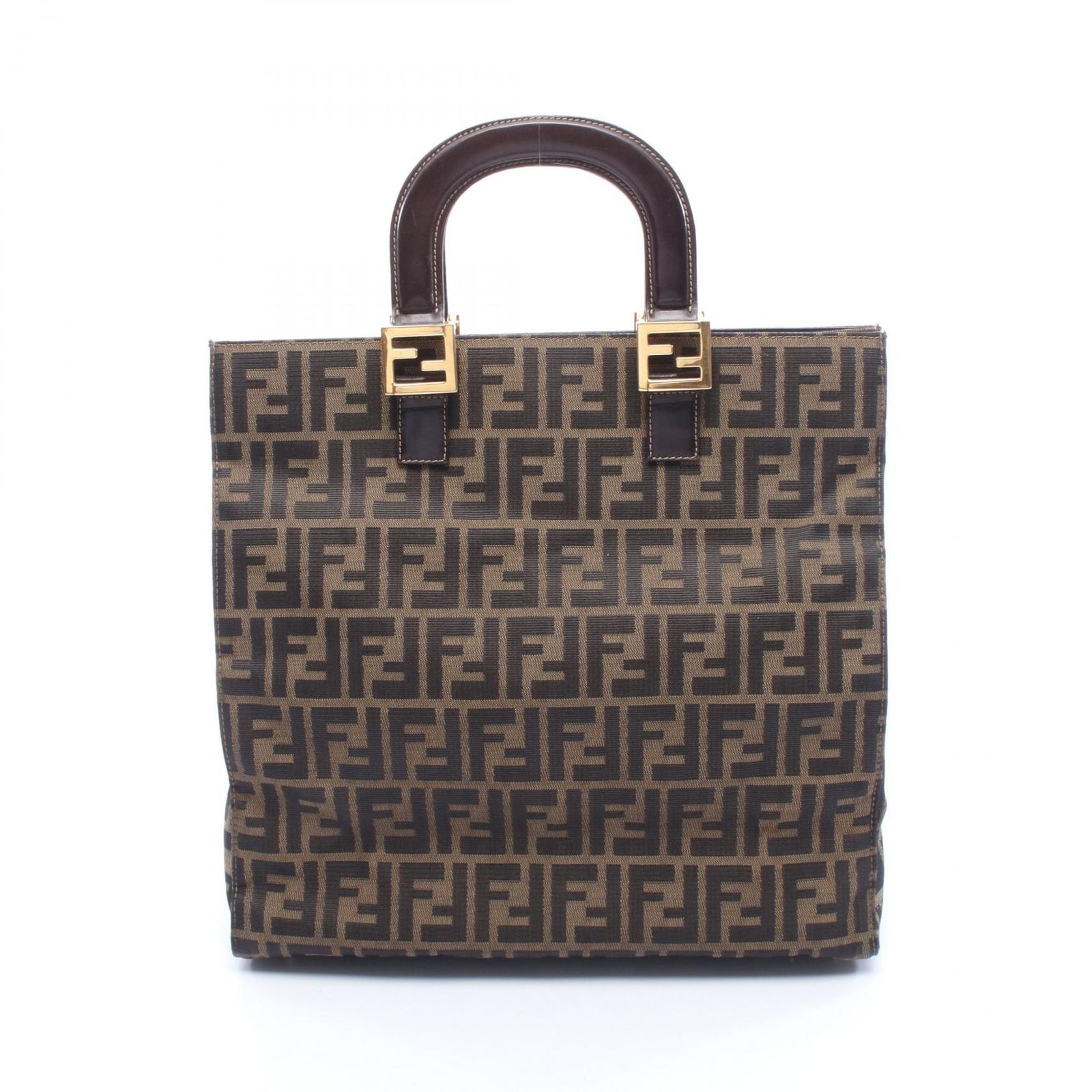 フェンディ FENDI トートバッグ ズッカ ブラウン/ブラック キャンバス レザー ズッカ トート レディース Used A