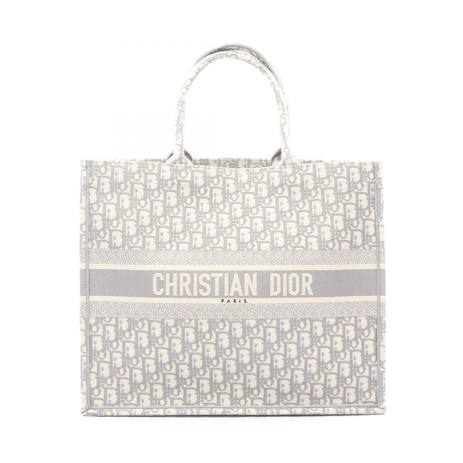 ディオール Dior トートバッグ BOOK TOTE ブックトート ラージ オブリークエンブロイダリー ホワイト/グレー キャンバス ブックトート ラージ レディース Used A