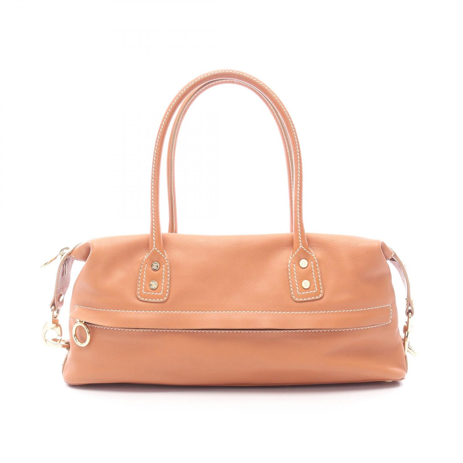 セリーヌ CELINE ハンドバッグ マカダム金具 ブラウン レザー ミニ ボストンバッグ レディース Used A