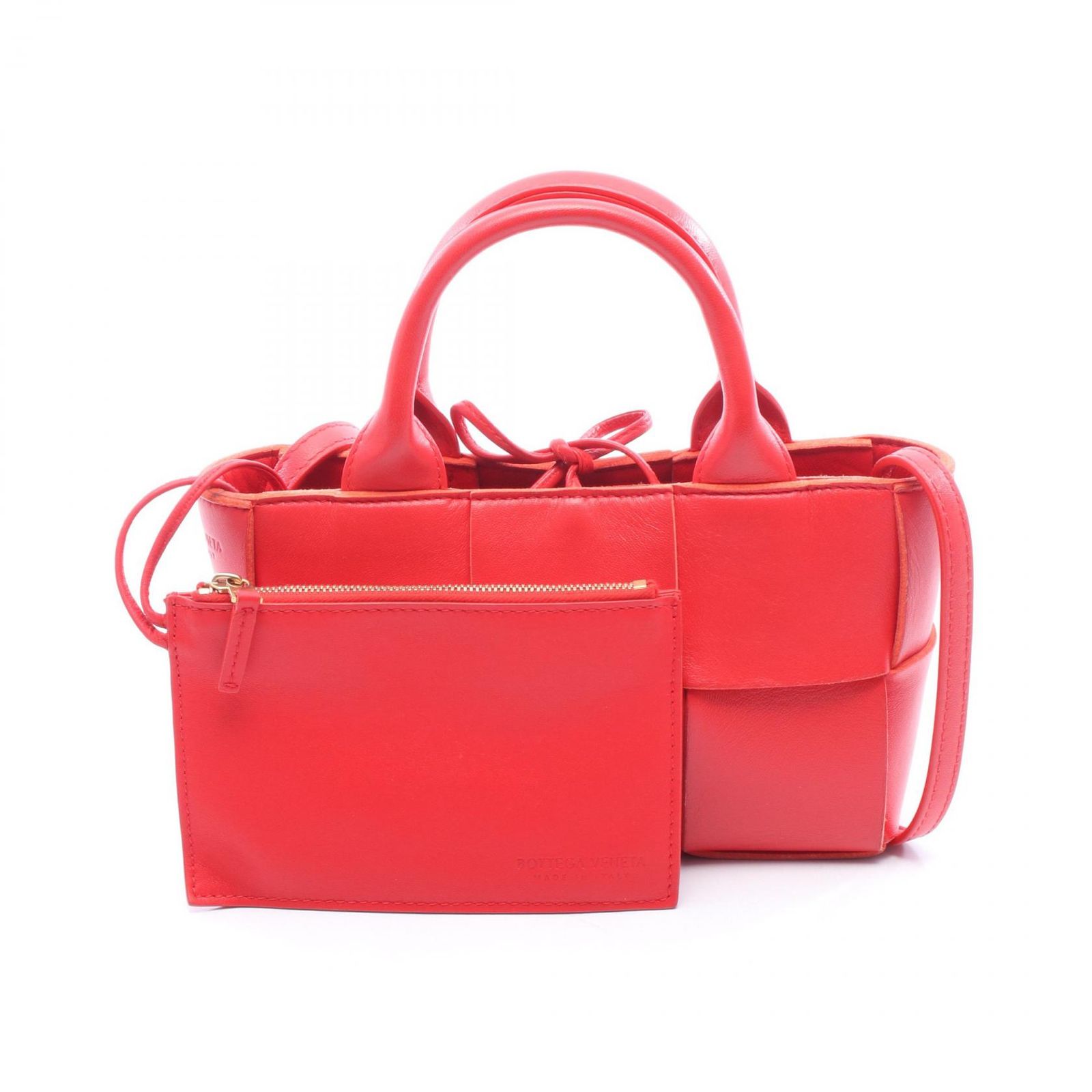 ボッテガヴェネタ BOTTEGA VENETA トートバッグ キャンディー アルコ 2WAY レッド レザー イントレチャート キャンディ アルコ ミニトート レディース Used B