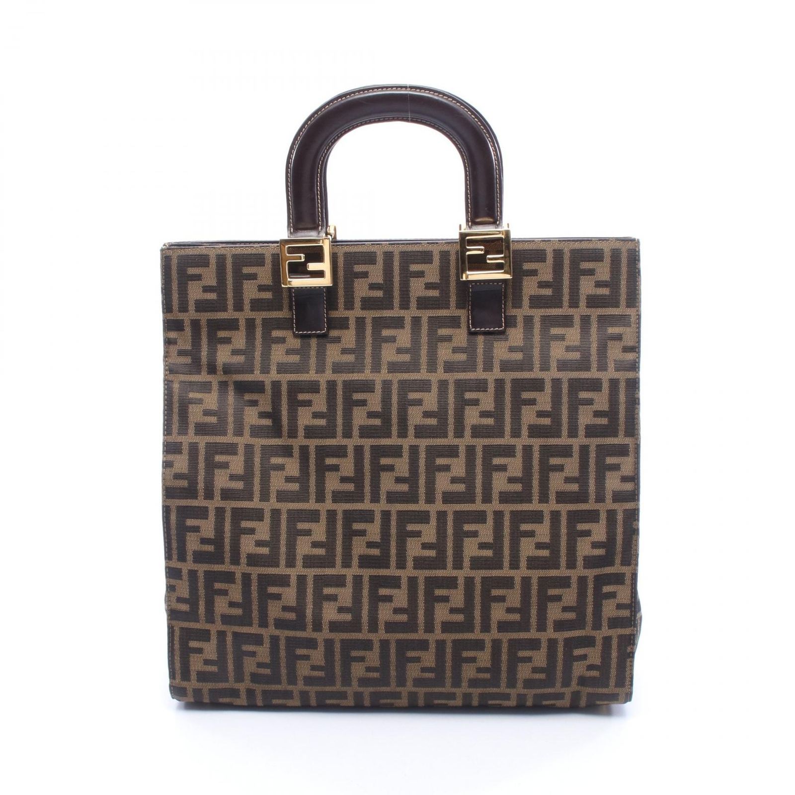 フェンディ FENDI トートバッグ ズッカ ブラウン/ブラック キャンバス レザー ズッカ トート レディース Used A