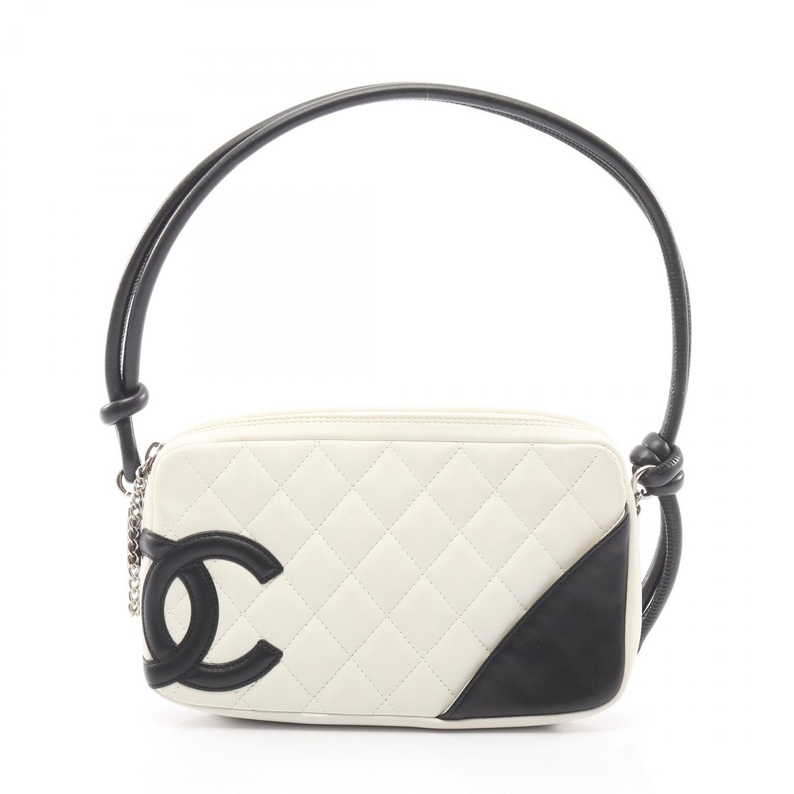 シャネル CHANEL ハンドバッグ カンボンライン A25175 ホワイト/ブラック レザー カンボン アクセサリーポーチ レディース Used B