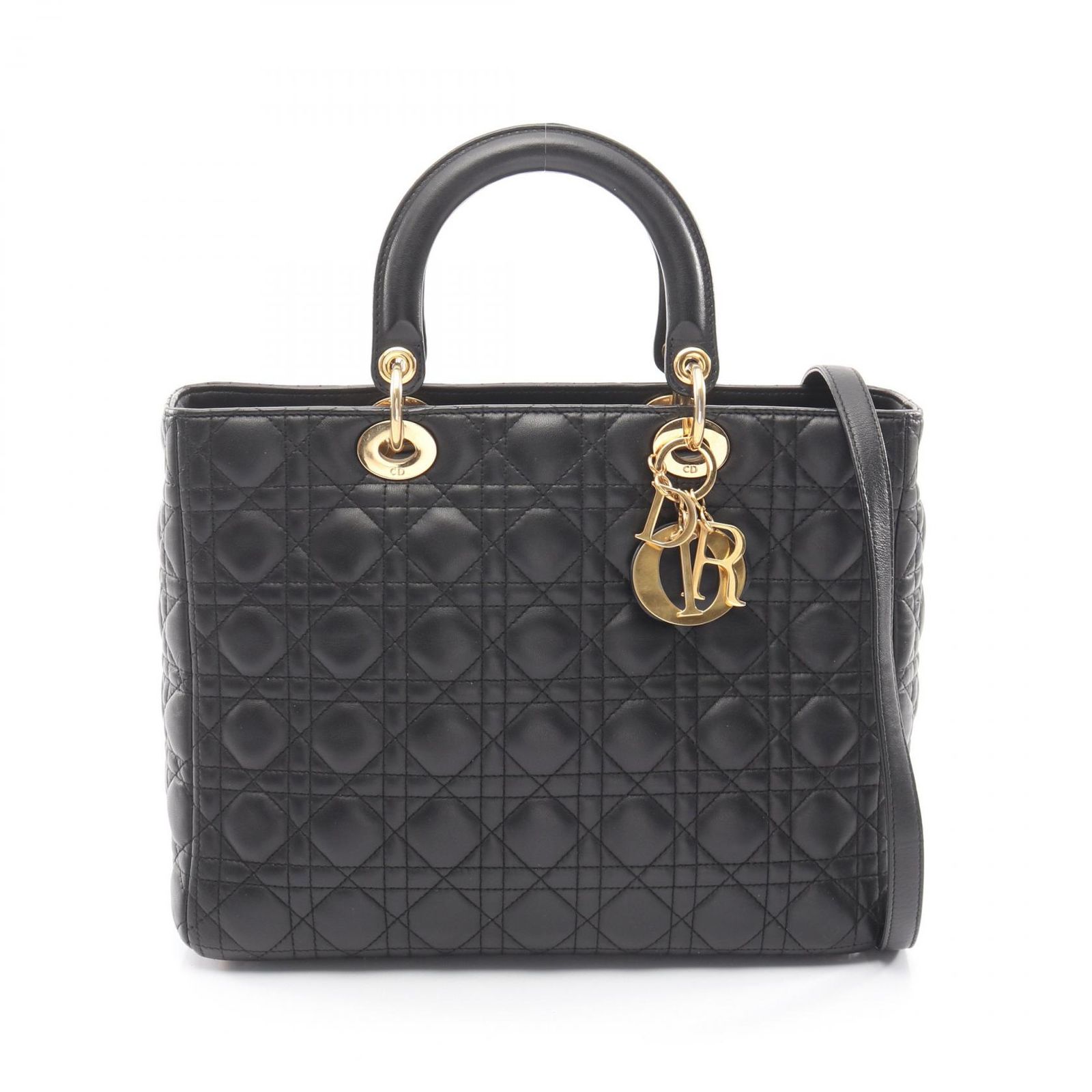 ディオール Dior ハンドバッグ レディディオール ラージ カナージュ ブラック レザー レディディオール カナージュ 2wayトート レディース Used B