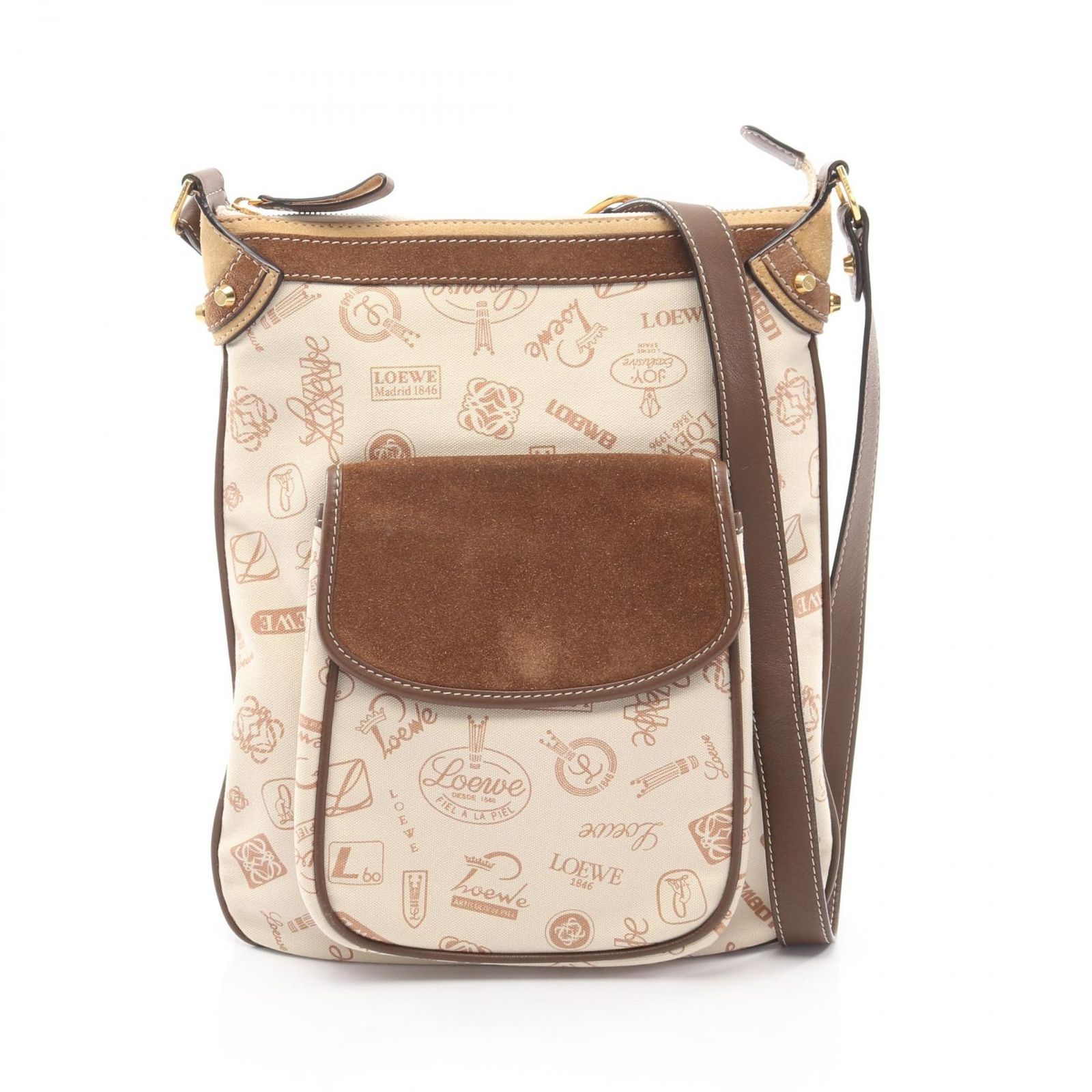 ロエベ LOEWE ショルダーバッグ 160 ANIVERSARIO ベージュ キャンバス スウェード 160 ANIVERSARIO ショルダーバッグ レディース Used B