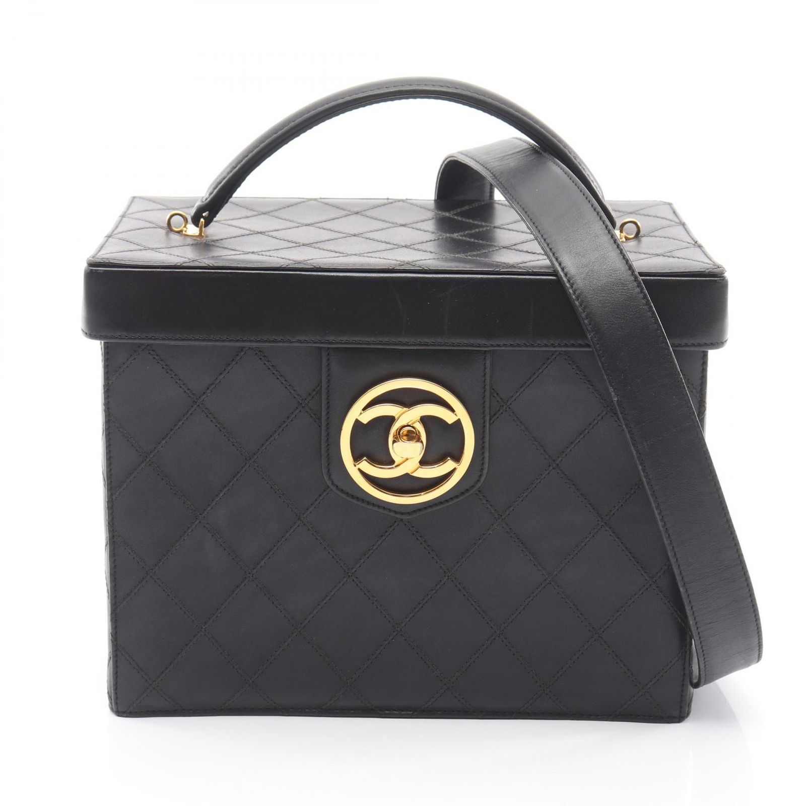シャネル CHANEL ハンドバッグ ビコローレ ココマーク ミラー付き 2WAY ブラック ラムスキン(羊革) ビコローレ バニティバッグ レディース Used B