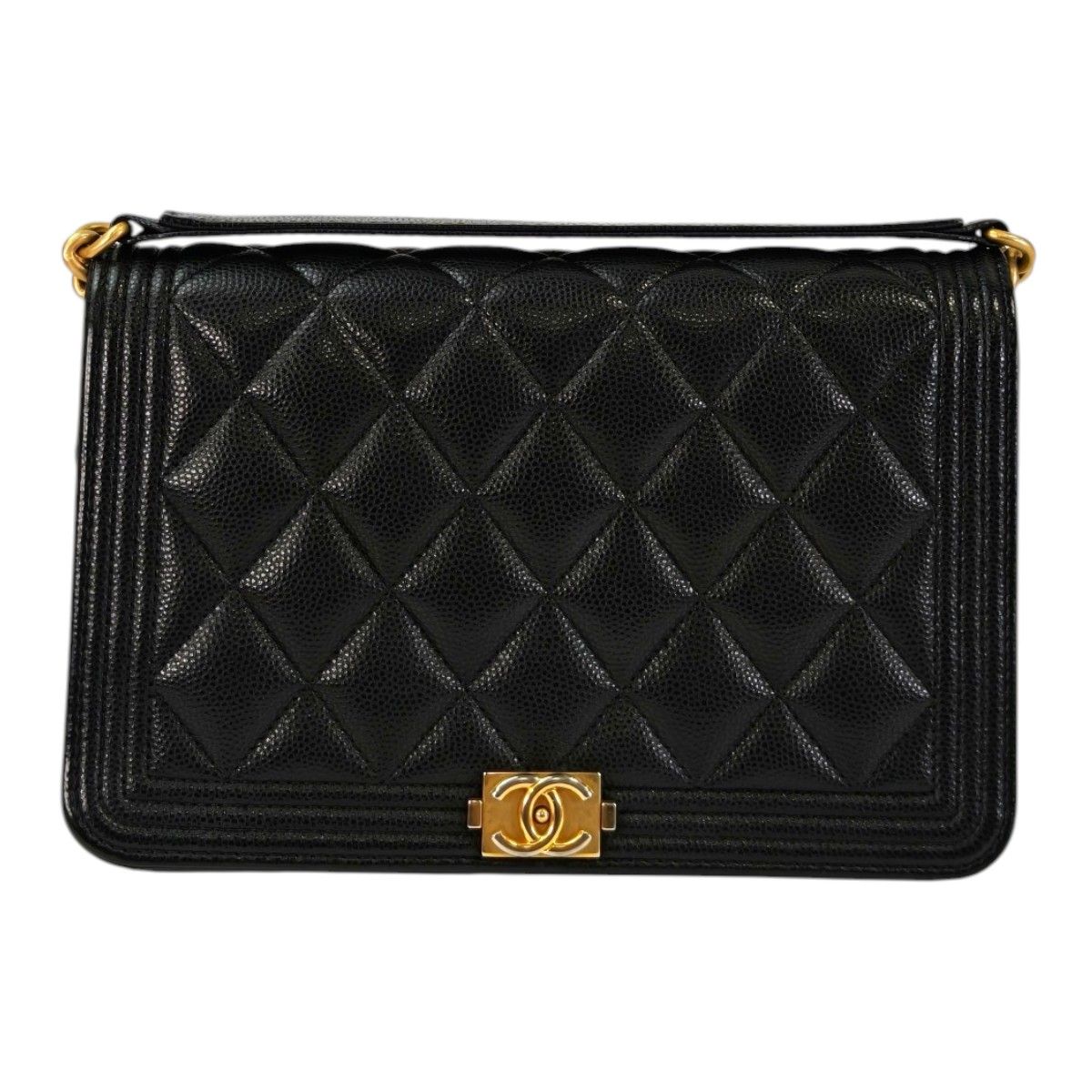 CHANEL ボーイシャネル チェーン ウォレット キャビアスキン 黒×金 8桁29番台 2019~2020年頃 管理番号:11363