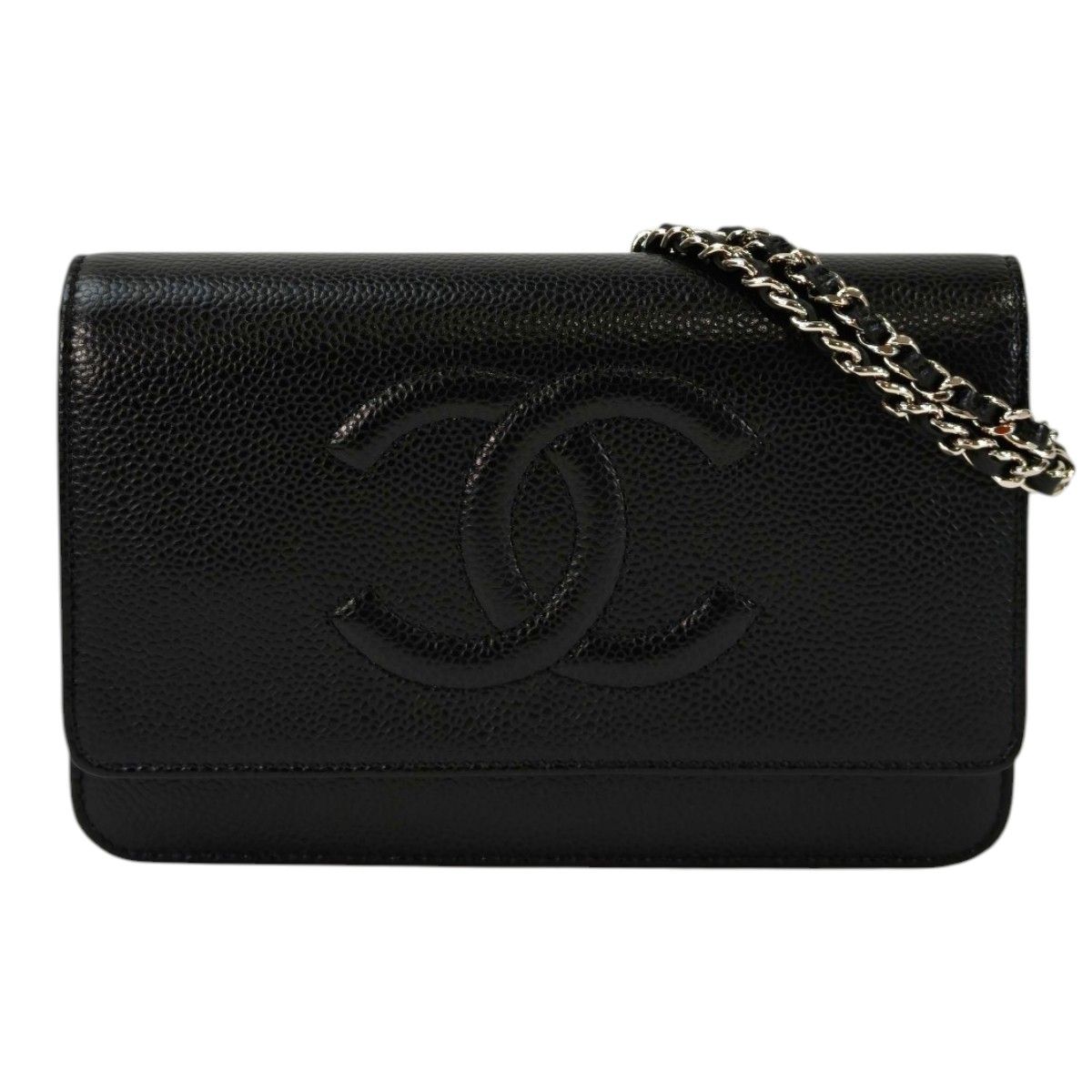 CHANEL シャネル キャビアスキン チェーン ウォレット 黒×銀　８桁22番台 2016年頃 管理番号：11366