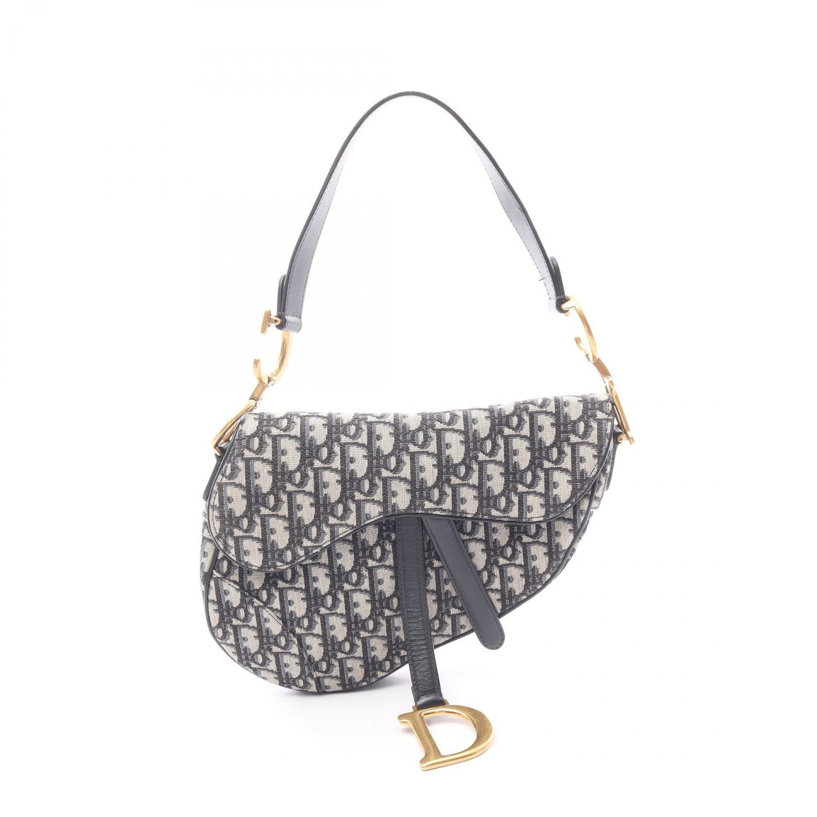ディオール Dior ハンドバッグ サドルバッグ オブリークジャカード ベージュ/ネイビー キャンバス レザー オブリーク サドルバッグ レディース Used A