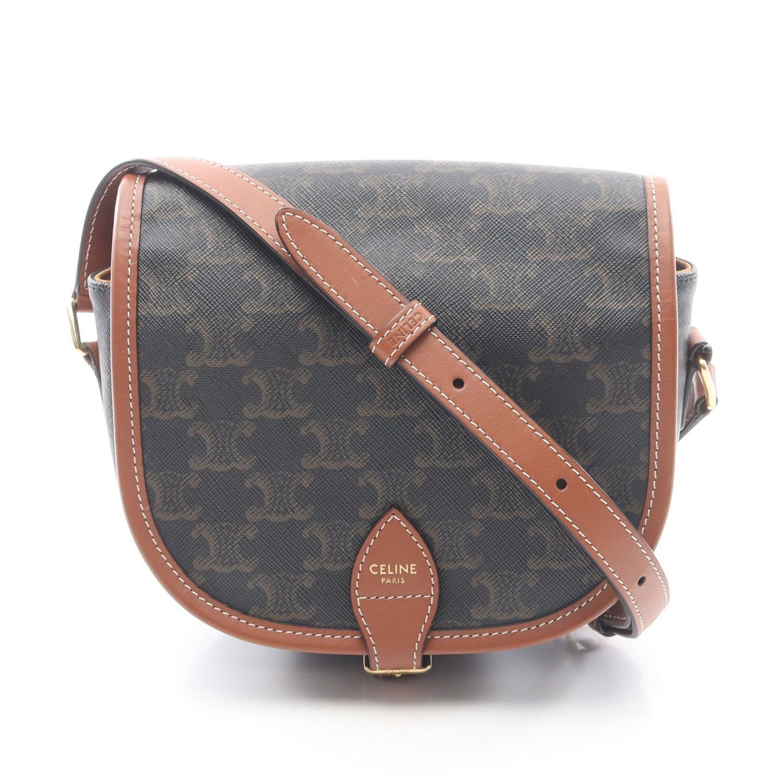 セリーヌ CELINE ショルダーバッグ トリオンフ ダークブラウン PVCコーティングキャンバス レザー トリオンフ ショルダーバッグ レディース Used A