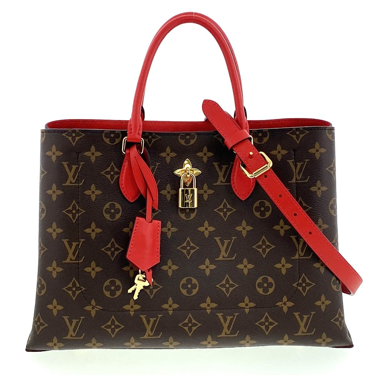 LOUIS VUITTON ルイ・ヴィトン フラワー トートバッグ トートバッグ M43553 レディース モノグラム ブラウン レッド 中古
