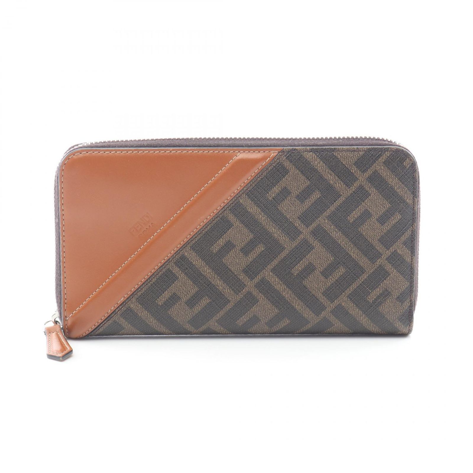 フェンディ FENDI ラウンド長財布 ズッカ 7M0210 ブラウン レザー ラウンド長財布 ユニセックス Used B